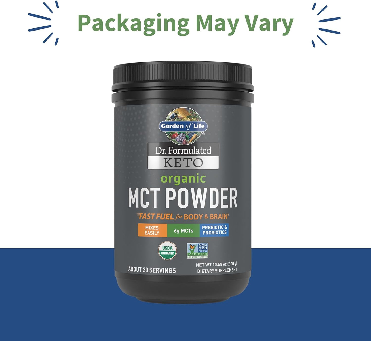Garden of Life Dr. Formulated Keto Organic MCT Powder - 30 Servings, 6g MCTs from Coconuts Plus Prebiotic Fiber & Probiotics, Certified Organic, Non-GMO, Vegan, Gluten Free