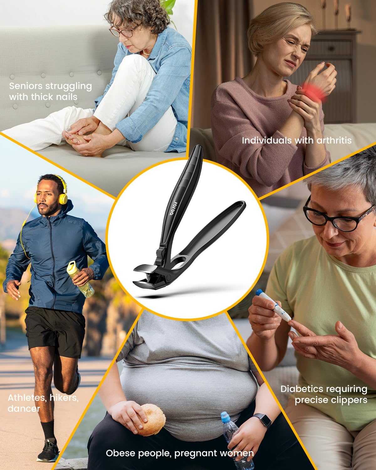 BEZOX Toe Nail Clippers for Thick Nails for Seniors with Safety Lock – Ergonomic Design Curved Cutting Jaw Toenail Clippers for Thick Nails for Comfortable, Safe, and Precise Trimming - Black