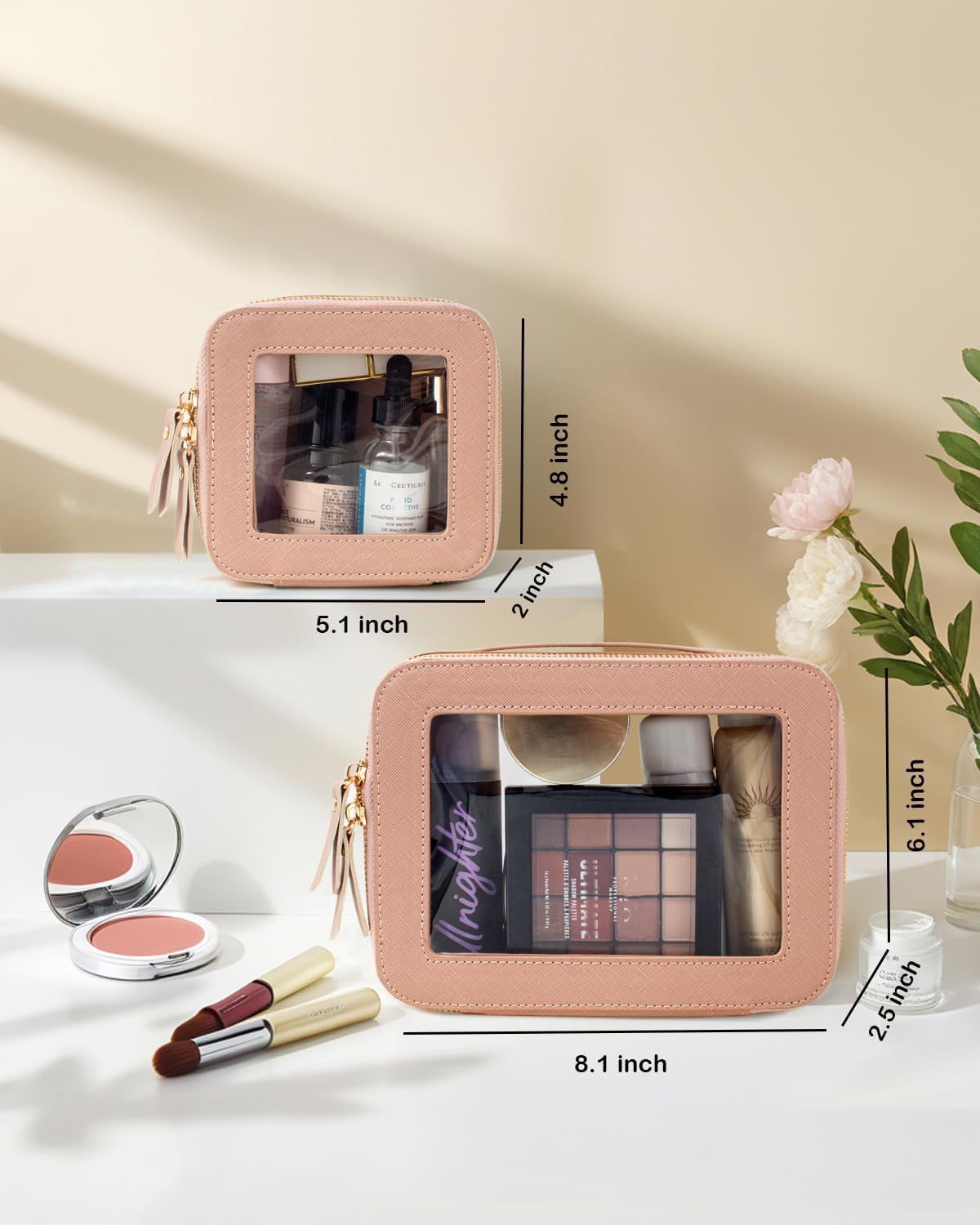 Travel Clear Makeup Bag Set, TSA Approved Cosmetic Bag Case with Zipper Portable Makeup Pouch Toiletry Bag Women Traveling Cosmetic Organizer Storage Bag Car Organizer Car Essentials for Women