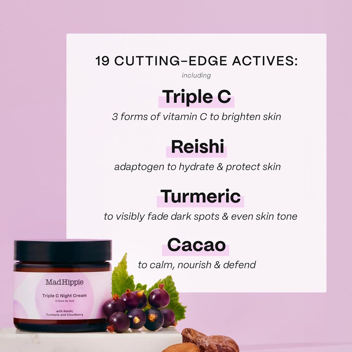 Mad Hippie Triple C Night Cream – Face Moisturizer, Skin-Brightening, Anti-Aging Skin Care with 3 Forms of Vitamin C, 2.1 Oz