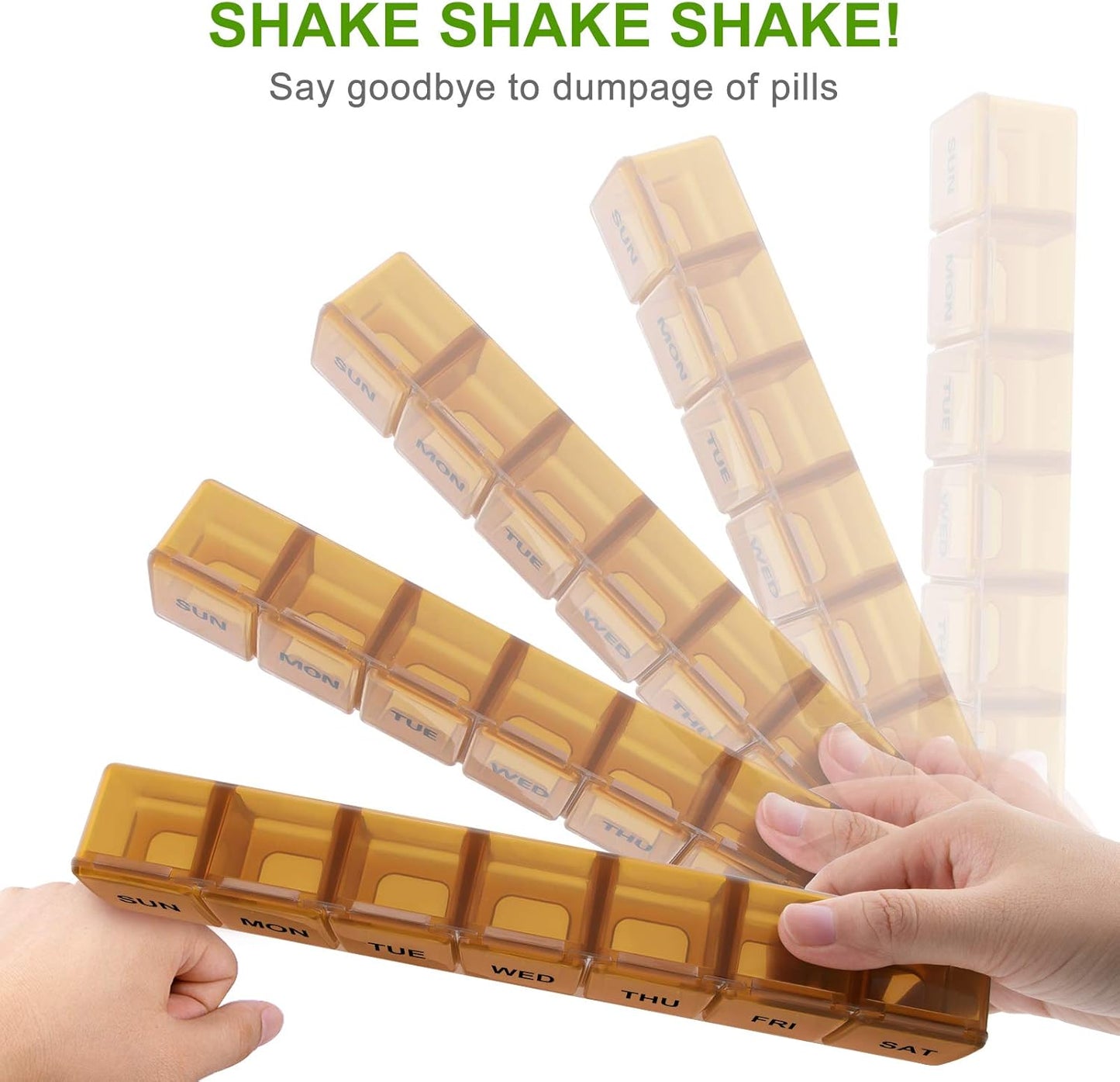 BUG HULL Weekly Pill Organizer Large 2 Packs, Extra Large Travel Pill Organizers, Pill Box 7 Day, Travel Pill Case, Medicine Pill Organizer for Vitamins, Supplements and Medications (Brown+White)