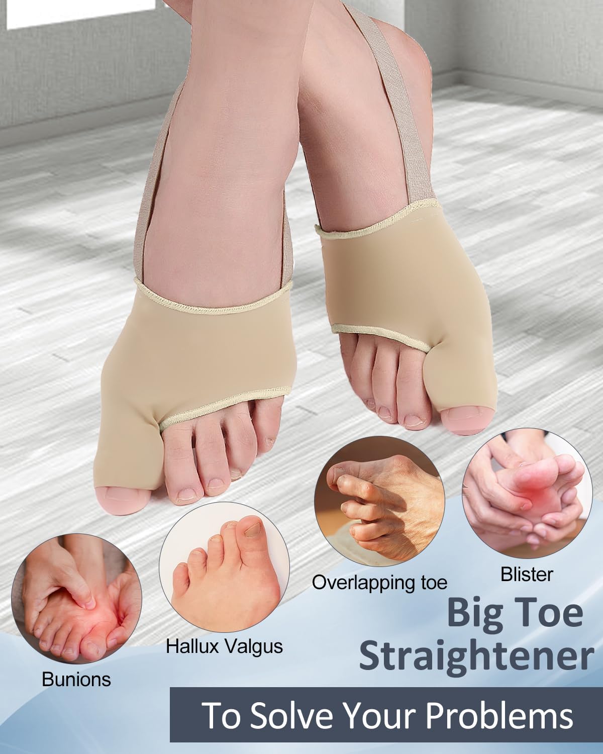 2Pcs Bunion Corrector for Women Men, Toe Straightener, Breathable Toe Spacers Separator Socks with Gel Cushion Pads for Hallux Valgus Correction (S)