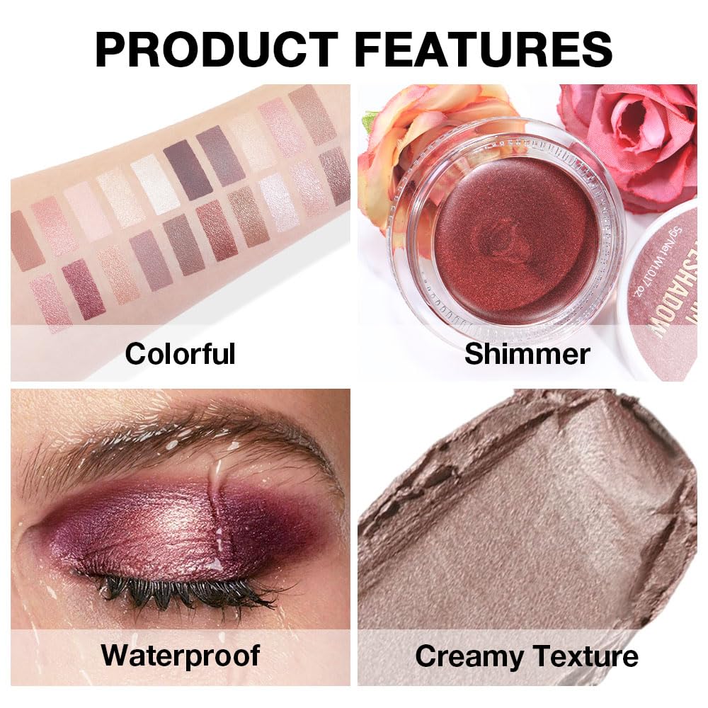 evpct Single Cream Eye Shadow Palette Pot Makeup for Older Women, Caramel Shimmer Glitter Metallic Monochrome Cream to Powder Eyeshadow Palette Eye Brightener, Waterproof Blendable, 710