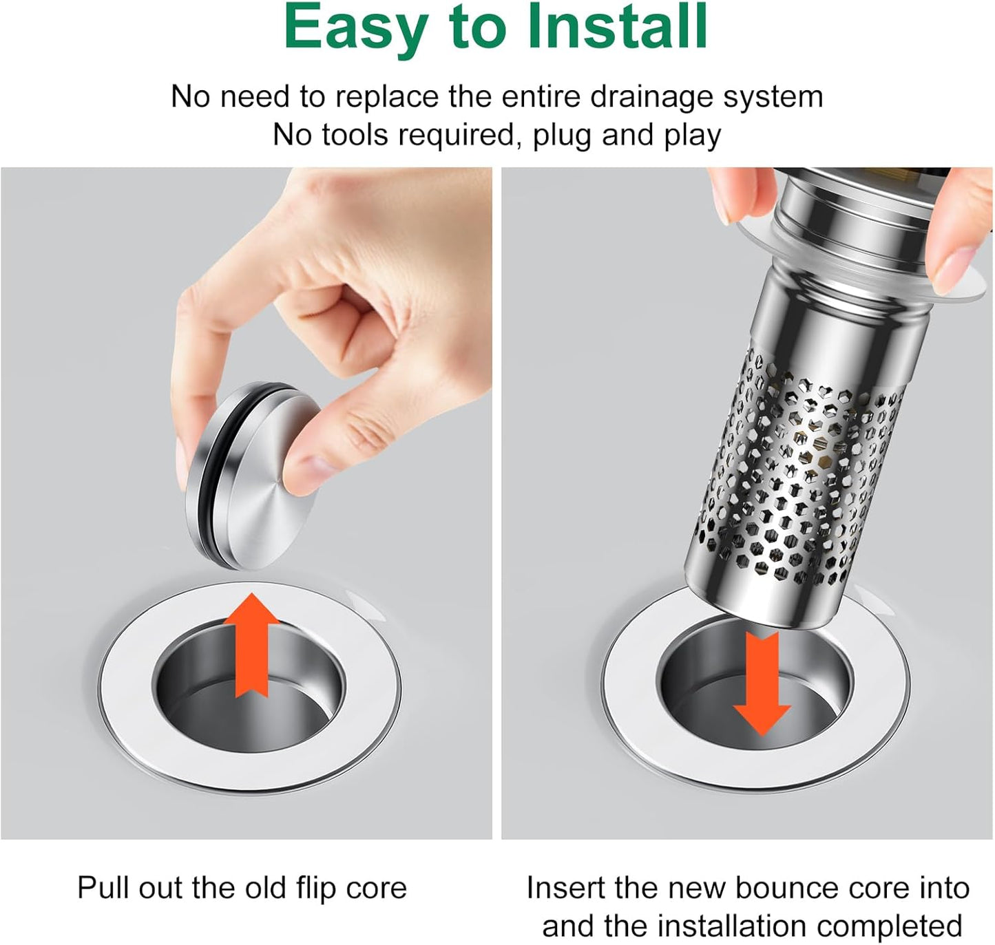 Bathroom Sink Drain Strainer,Universal Pop-Up Sink Stopper Hair Catcher, Anti-Clog Stainless Steel Drain Filter Basket, Removable Sink Drain for Bathroom Sink Stopper Replacement