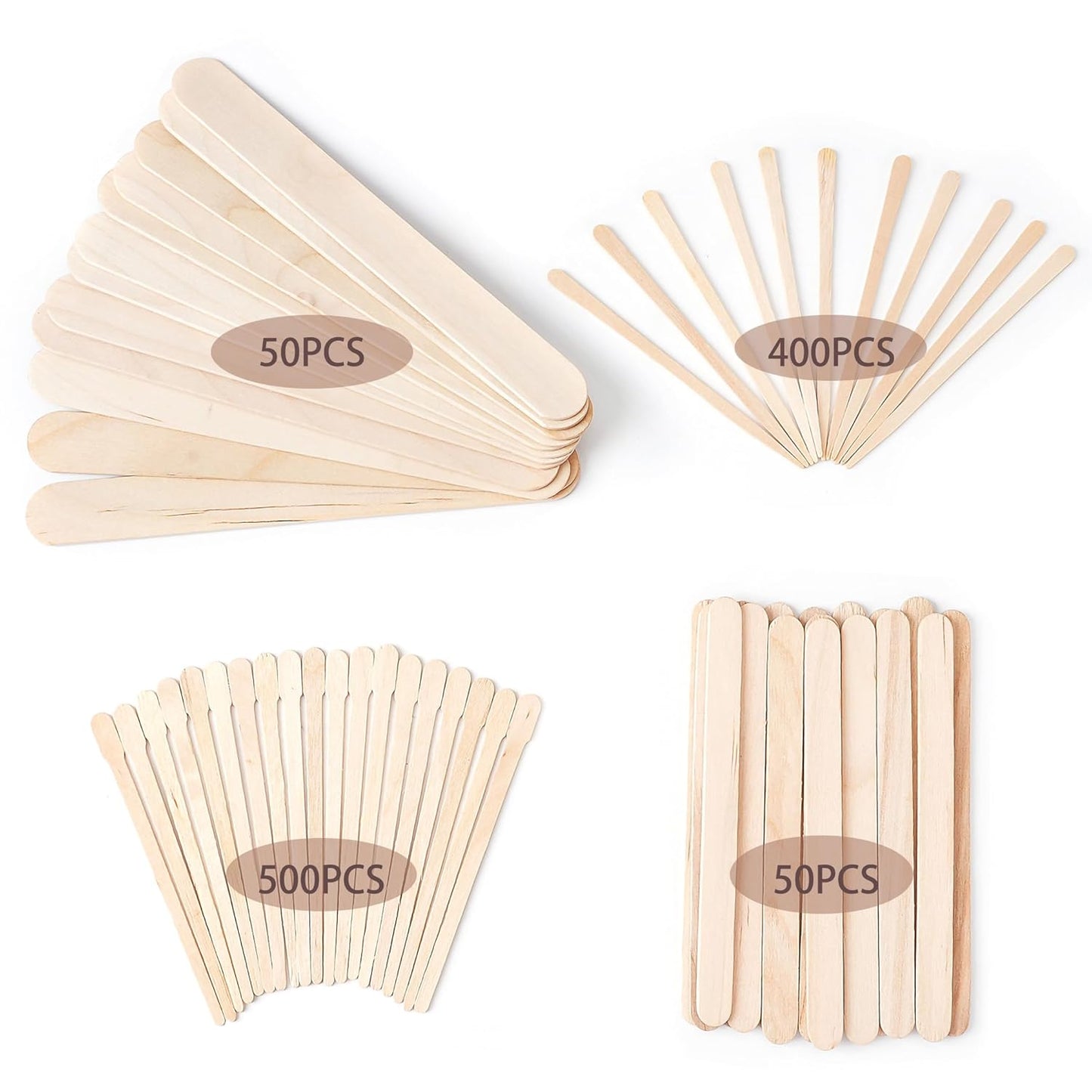 4 Style 1000 Pcs Waxing Sticks Assorted Wax Applicator Sticks for Body Legs Face with Small Medium Large Sizes Wood Popsicle Sticks for Waxing Or Wood Craft Sticks