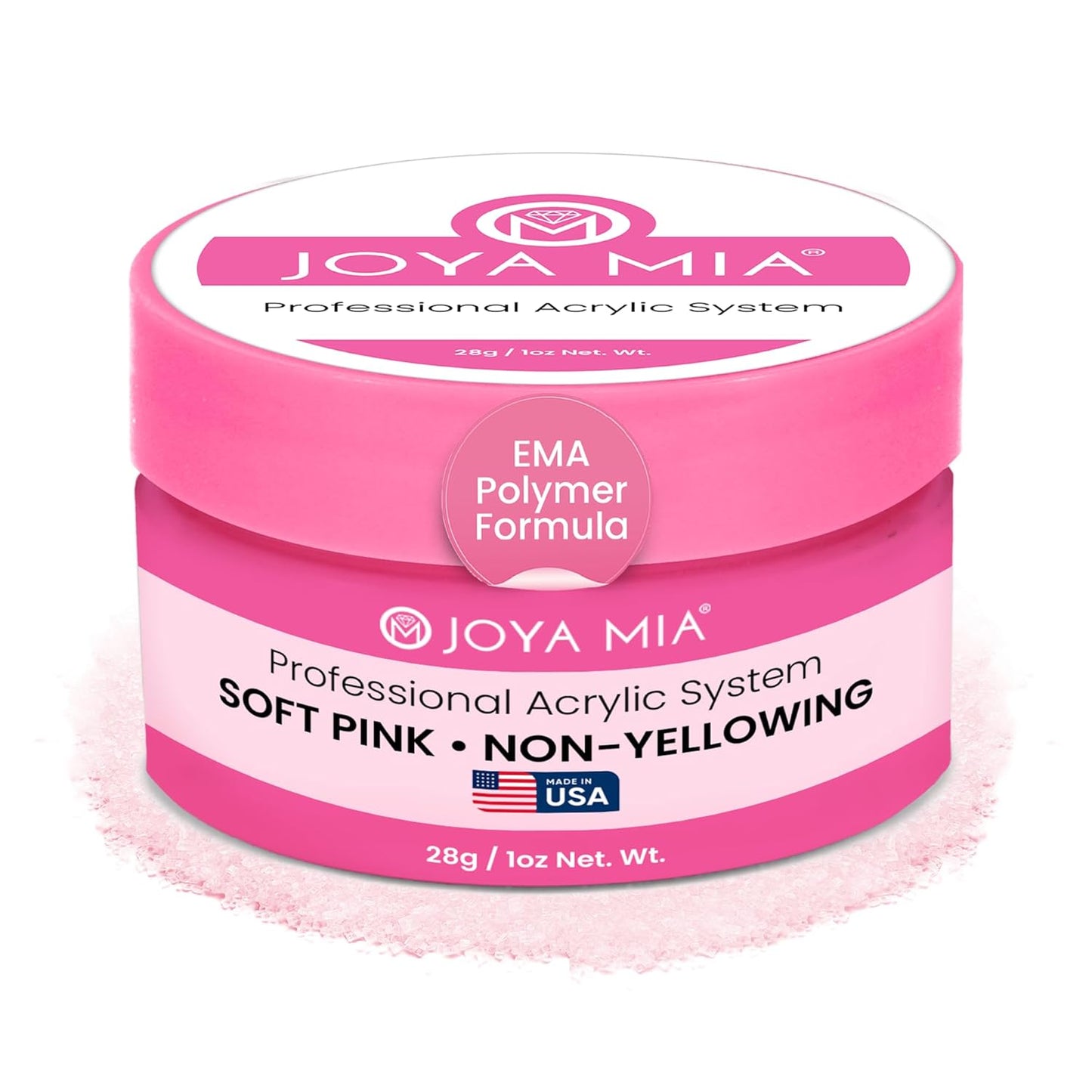 Joya Mia Acrylic Powder for Nails, MMA-Free, Super Adhesion Professional Powder for Flawless & Long-Lasting Nail Enhancements, Easy Application, Vibrant & Stunning Colors - Soft Pink, 1 oz