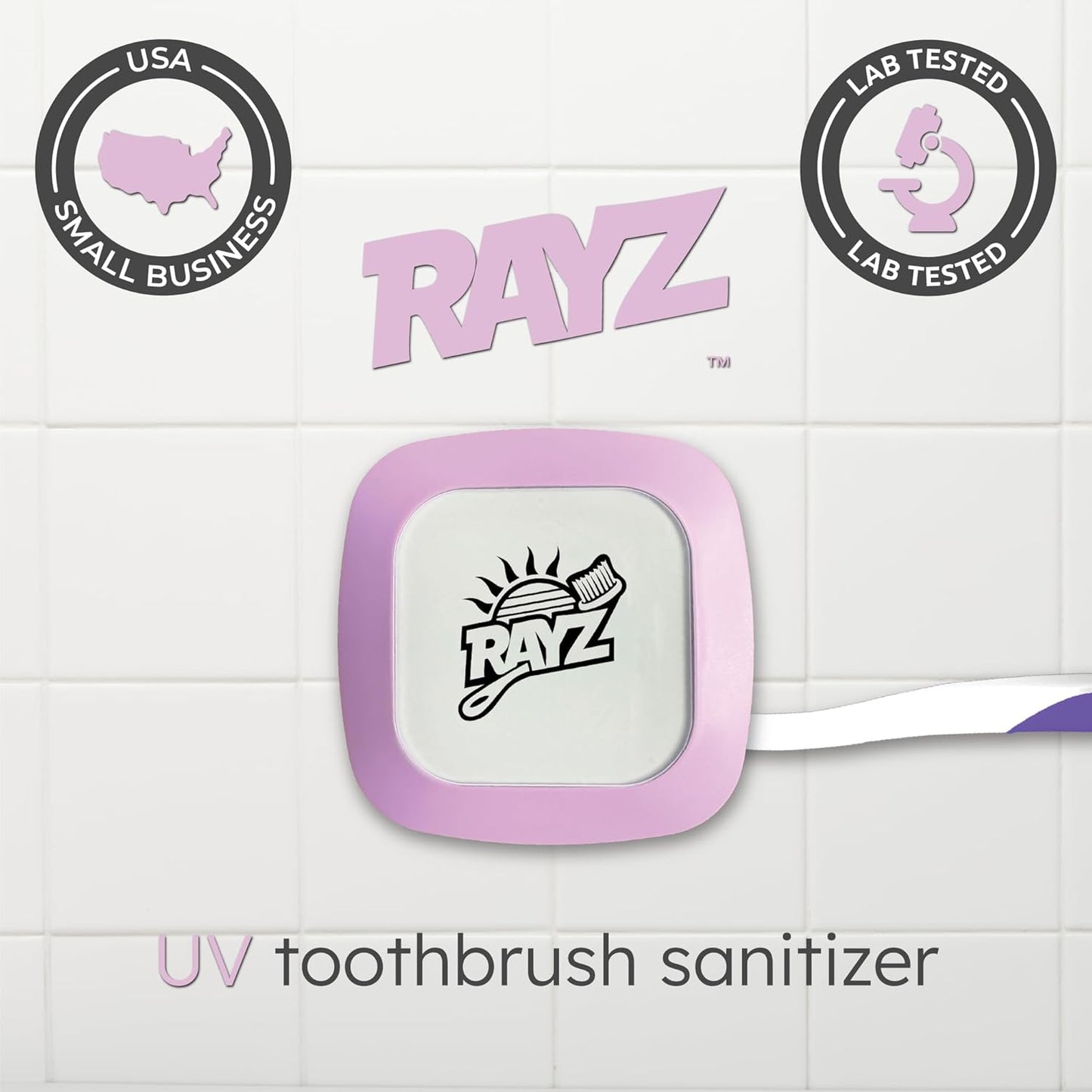 Rayz UV-C Toothbrush Sanitizer | Portable & Rechargeable | 99.9% Sanitization in 3 Minutes | Wall Mountable, Travel-Friendly & TSA-Approved (Lavender)