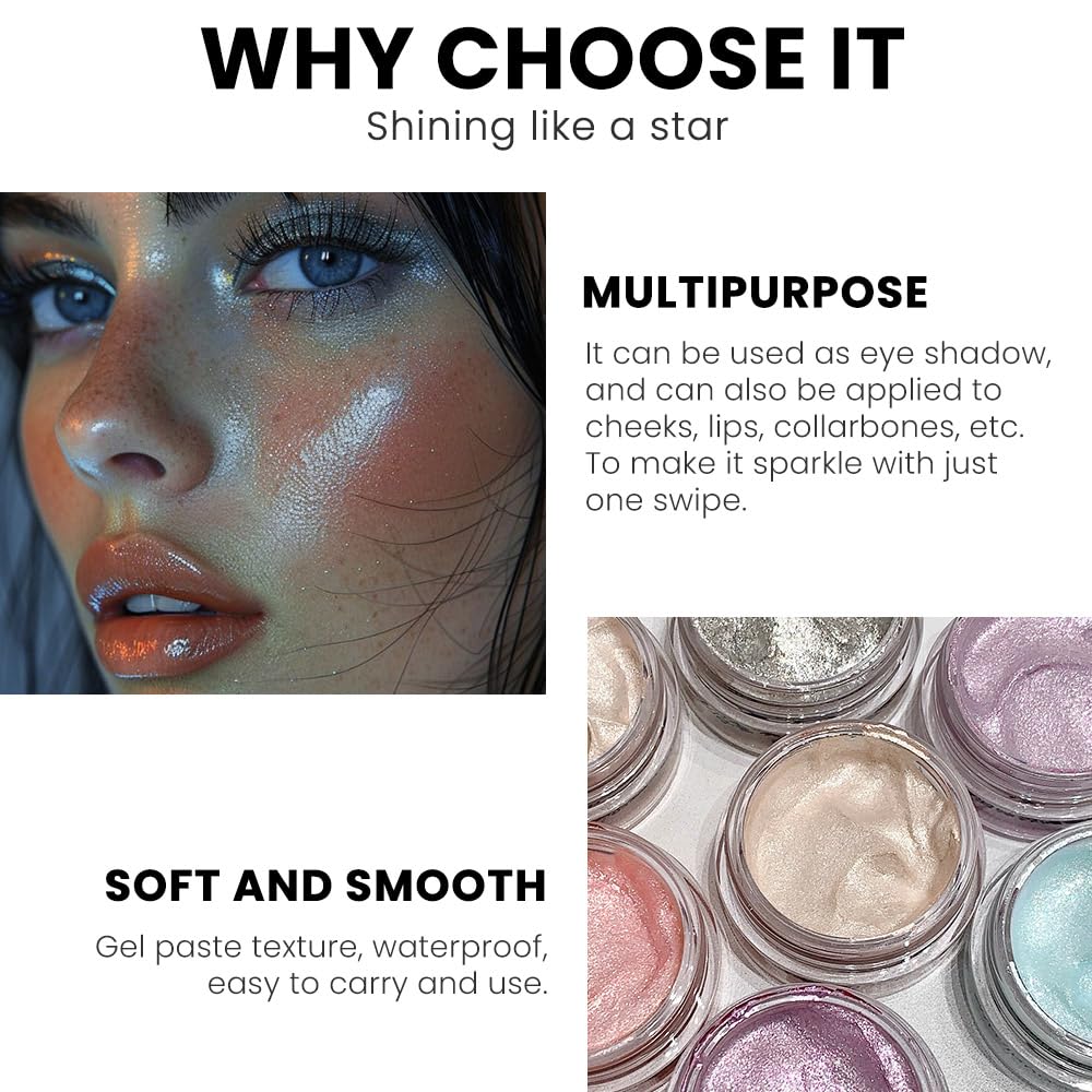 Monochrome Glitter Eyeshadow Palette,Single Light Sky Blue Shimmer Eyeshadow,Long-Lasting Sheer Eye Makeup With A Sparkle Finish,Smooth Formula,Vegan & Cruelty-Free