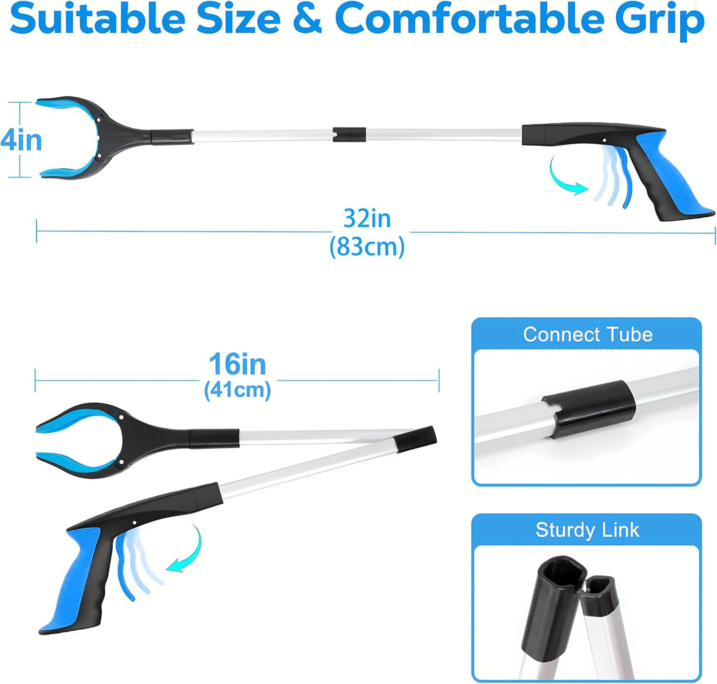 Grabber Reacher Tool - 32” Extra Long Foldable Gripper and Reaching Tool - Heavy Duty Pick Up Stick Grabbers for Seniors, Trash, Surgery Recovery Must Haves Gifts (Blue)