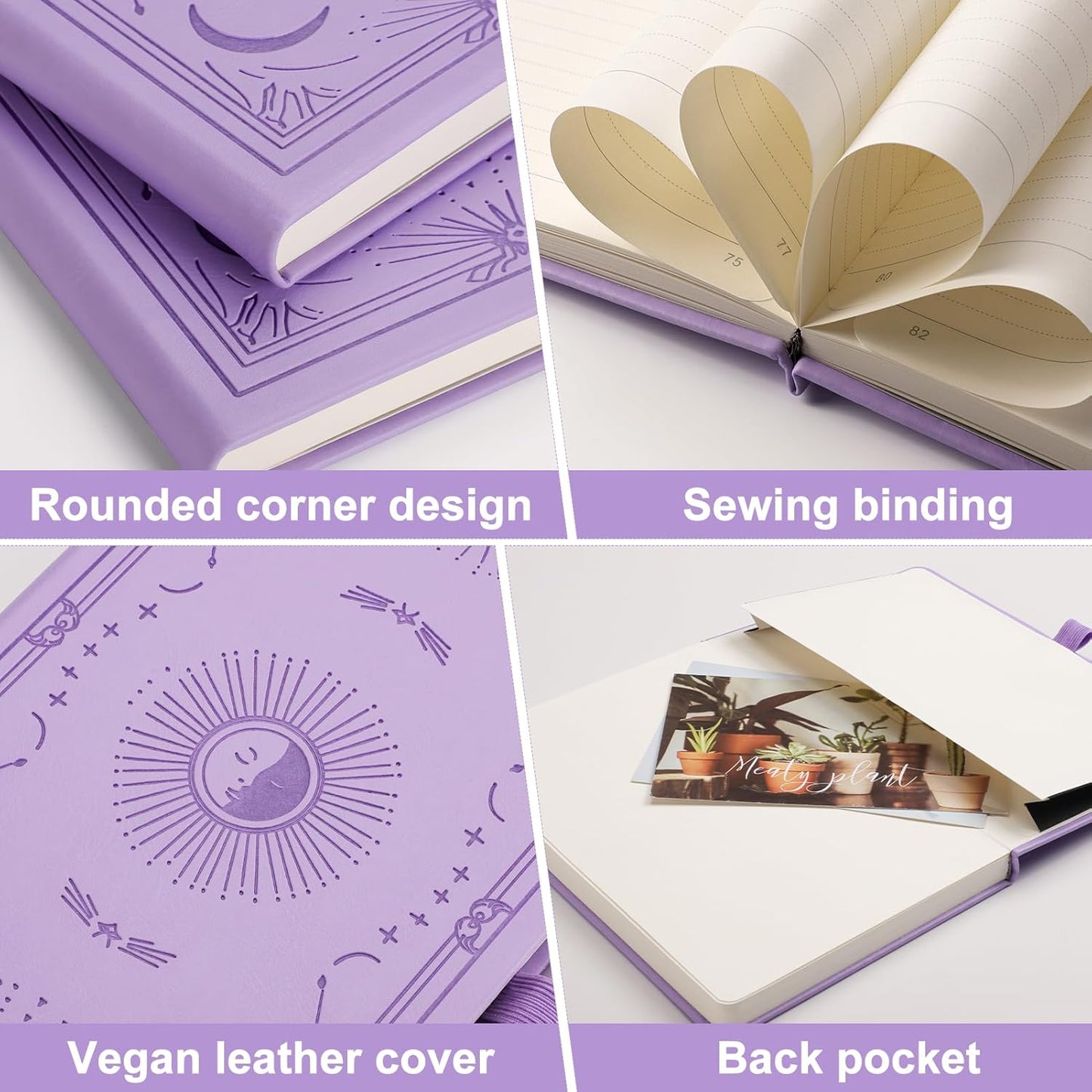 Plain Journal for Women Men, 192 Pages A5 Notebook Journal, Hardcover Notebook with 100Gsm Thick Pages, Leather Note Book for Writing, Travel, Business, Office, Prayer 5.7 x 8.3, Light Purple