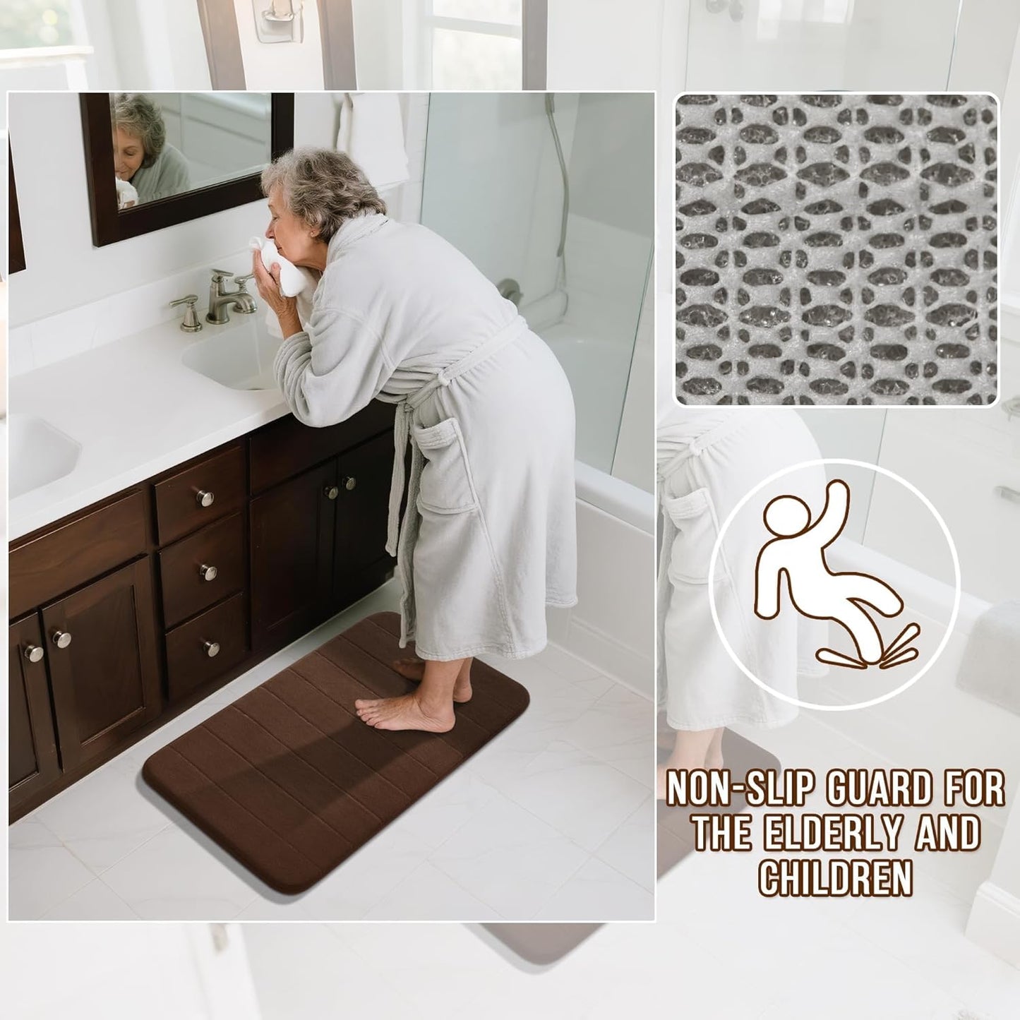 Yimobra Bathroom Runner 60"x24", Non Slip Memory Foam Bath Mat, Super Soft Water Absorbent Hallway Carpet, Machine Washable Rug for Vanity Tub Shower, Brown