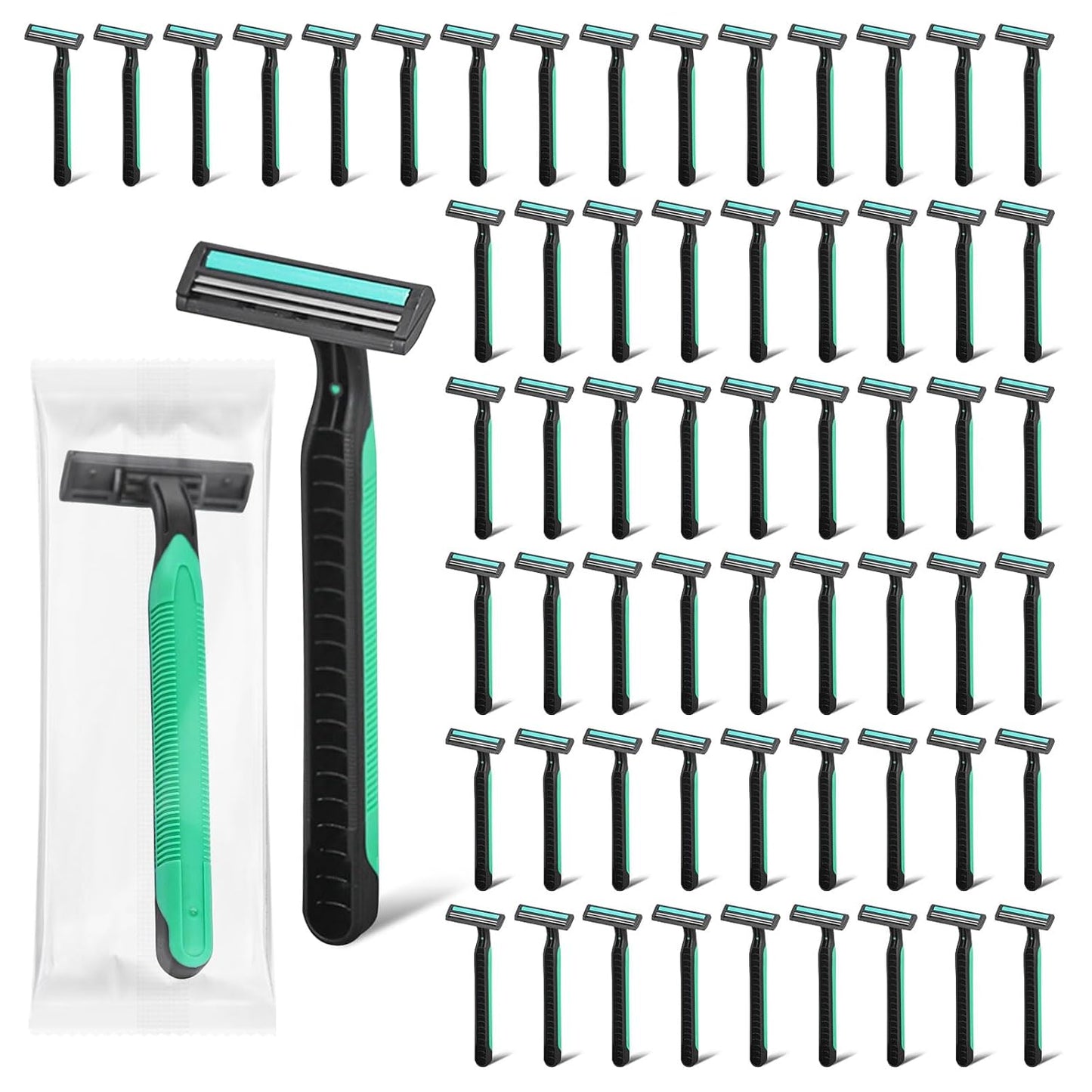 Disposable Twin Blade Razors in Bulk, Individually Wrapped - Clear Safety Cap, For Homeless, Hotel, Airbnb, Travel (pack of 100,green)