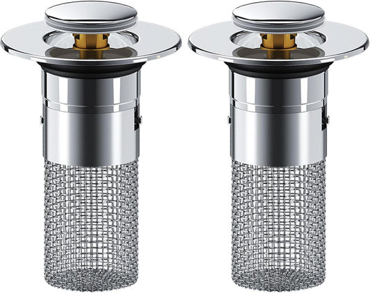 Saker Bathroom Sink Drain Strainer Hair Catcher (2 PCS), Pop-up Drain Filter with Removable Stainless Steel Filter Basket, Prevents Hair Clogs, Suitable for Bathroom Sink Stopper Replacement
