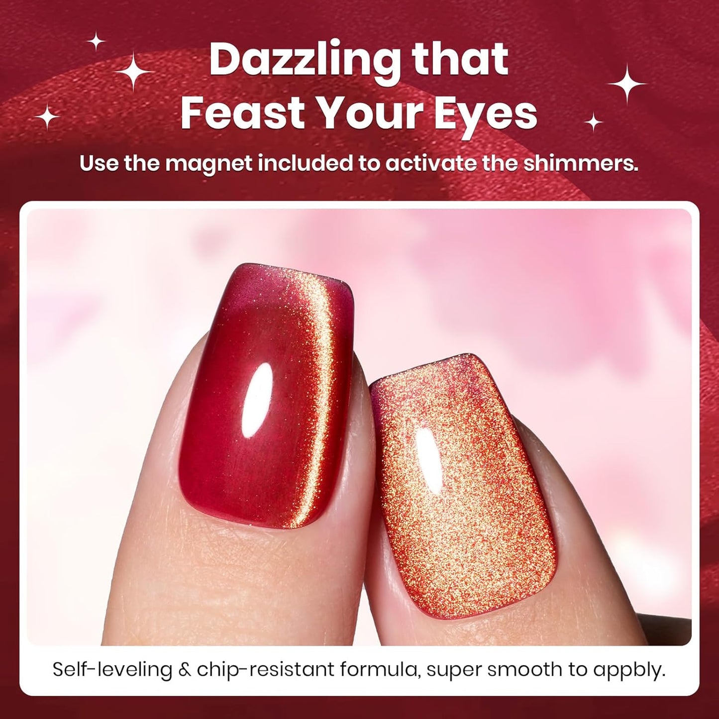 Beetles Red Cat Eye Gel Nail Polish - 15ML Cherry Red Glass Magnetic Cat Eye Glitter Gel Polish with Gold Powder Soak Off UV Twilight Toast Collection Nail Art Design Manicure Gifts for Women