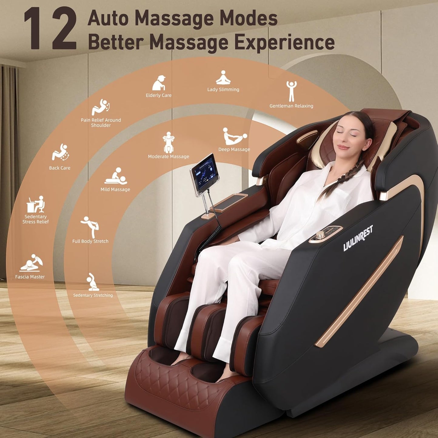 2025 4D Massage Chair Full Body, Zero Gravity Massage Chair with SL-Track & Heating, Massage Shiatsu Recliner Chair with Smart Voice Control, Touchable Screen, Airbags, Foot Rollers (Brown)
