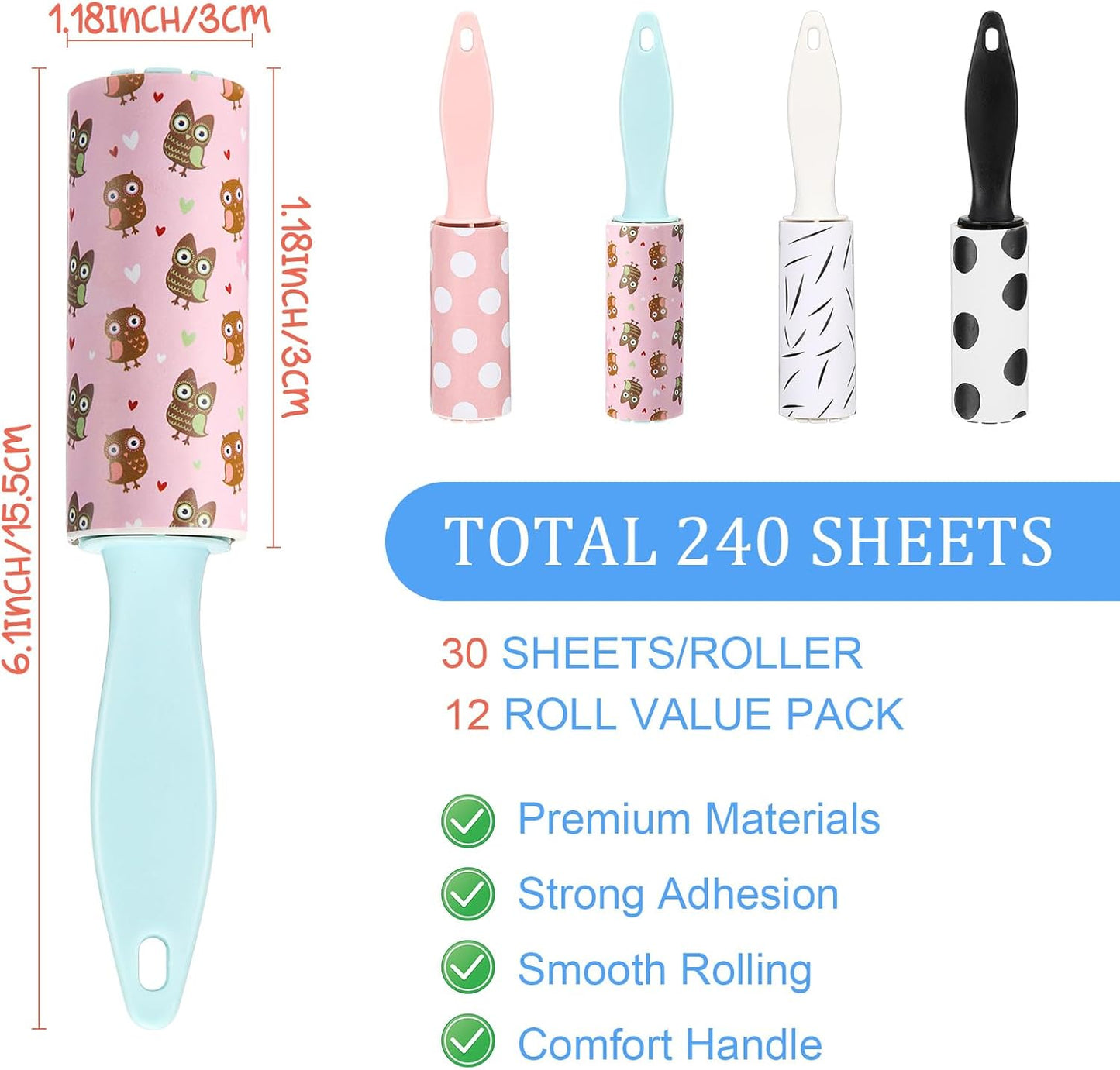 Hushee 12 Pcs Mini Lint Rollers for Pet Hair Lint Roller Travel Size Clothes Roller Lint Removers Sticky Lint Removing Tool for Clothes, Gift Bags, Pet Hair Removal