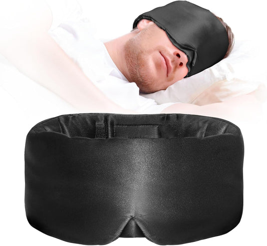Satin Sleep Mask - Updated Design Light Blocking Eye Mask for Men and Women, Soft and Comfortable Night Sleeping Mask, Eye Cover for Travel/Sleeping (Black)