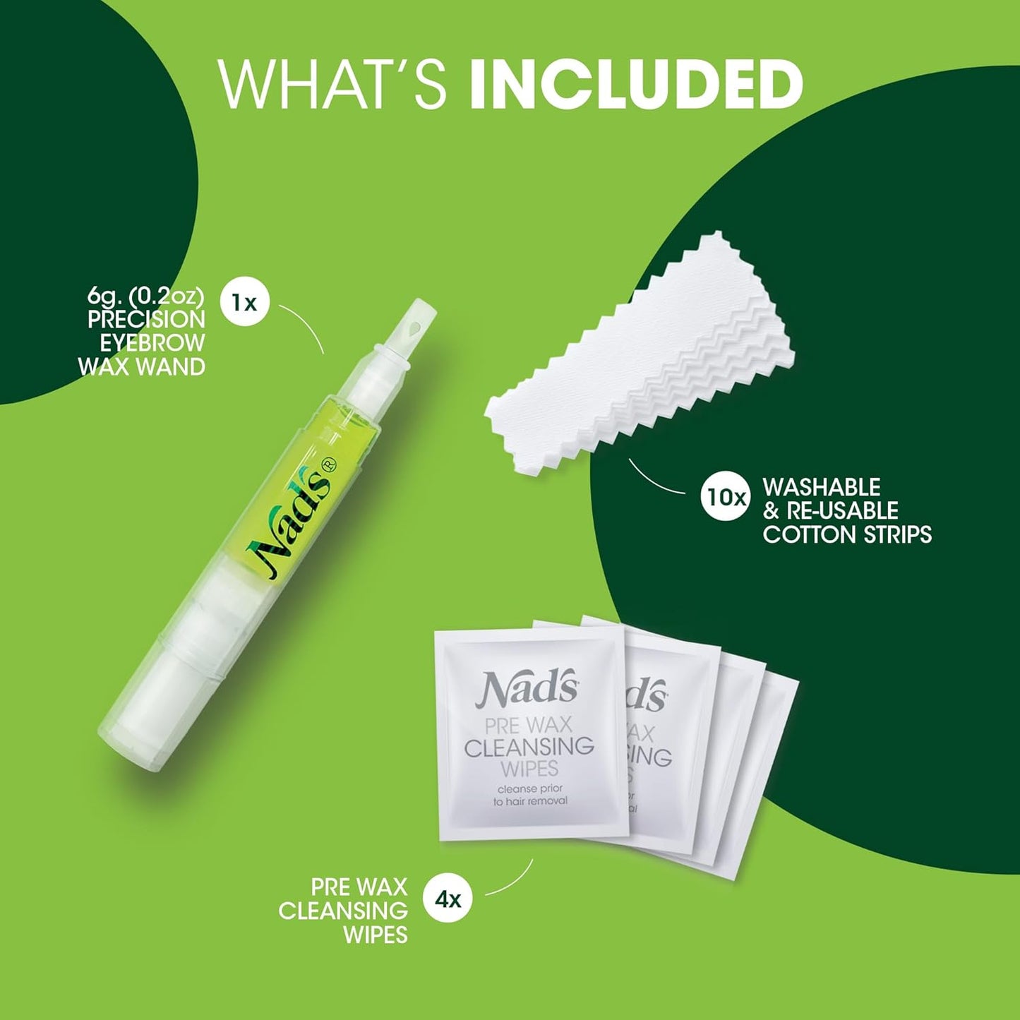 Nad's Eyebrow Shaper Wax Kit Eyebrow Facial Hair Removal Delicate Areas Cotton Strips, Cleansing Wipes, 0.2 Ounce (Pack of 1)