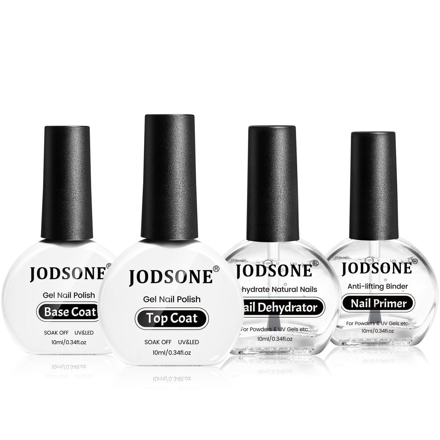 JODSONE 4 Bottle 10ML Nail Primer Base Coat Top Coat Glossy Quick Drying Durable DIY Nail Art Design Long Lasting Gift For Girls, transparent