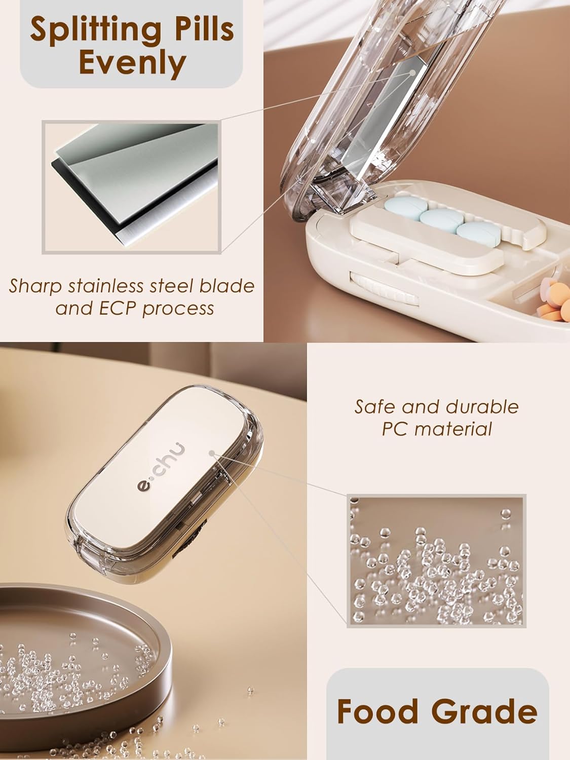 Pill Cutter Splitter for Small and Tiny Pills - Adjustable Pill Splitter with Centering Device for Cutting Multiple Pills, Precision Alignment, Easy to Use and Travel Sized (Opaline)