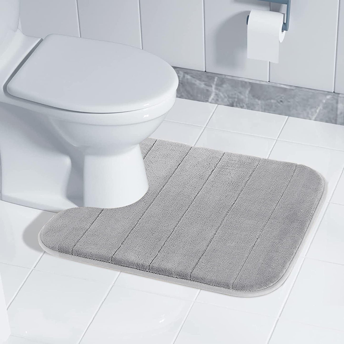 Yimobra Memory Foam Toilet Bath Mat U-Shaped, Commode Contour Rug, Soft and Comfortable, Super Water Absorption, Non-Slip, Thick, Machine Wash and Easier to Dry for Bathroom, 24 X 20 Inches, Grey