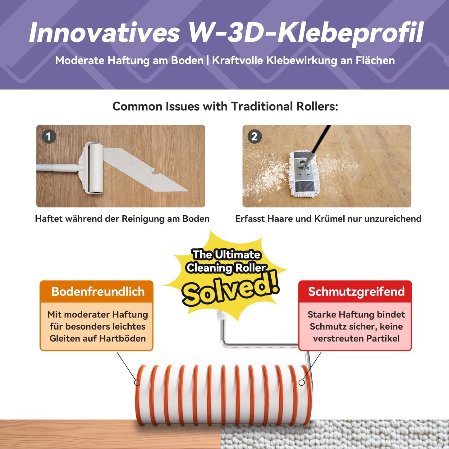 Jumbo Lint Roller,Large Lint Rollers for Pet Hair Extra Sticky Clothes - Ideal for Floors & Carpets, & Debris Removal 50-Sheets 2-Pack with Storage Tray