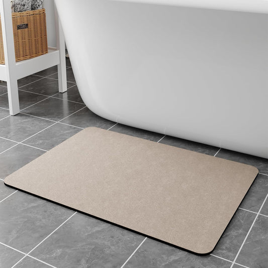 Bath Mat Rugs 24x17 - Diatomaceous Earth Bath Mat Quick Dry Absorbing Bathroom Rugs Rubber Non Slip Thin Bathroom Mat Fit Under Door, Bath Mats for Bathroom Floor, Tub and Shower, Sink, Taupe