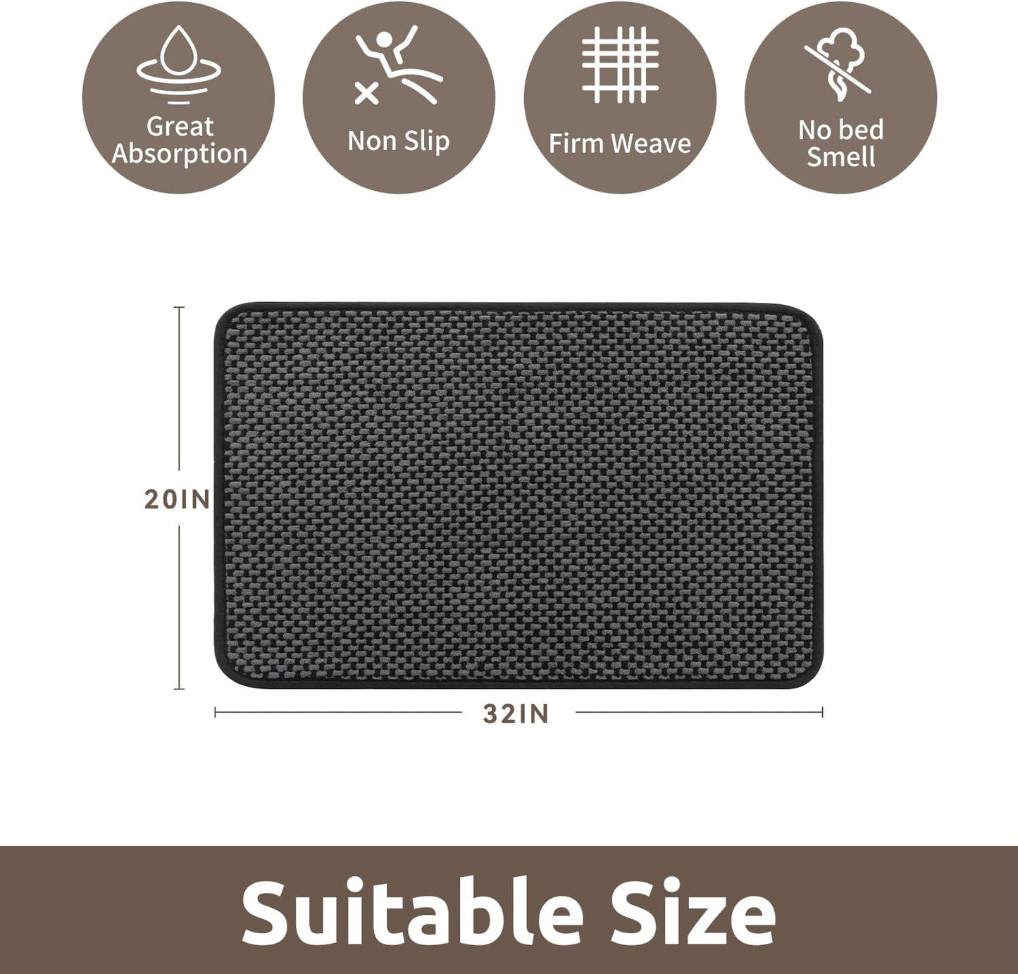 AMOAMI Chenille Bath Mat Super Absorbent Bathroom Mat Quick Dry Bath Mats for Bathroom Rubber Backed Bathroom Rugs Non Slip Washable Fit Under Door, Front of Bathtub, Sink, Darkgrey&Black 20"x32"