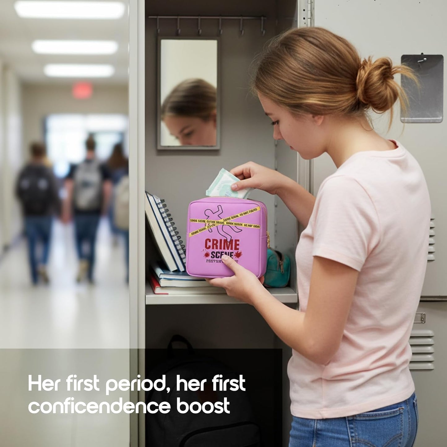 Primo Lines Period Bag for School – Compact Discreet Tampons & Pad Pouch with Waterproof Lining, Cute & Stylish Period Pouches for Teen Girls for School and Travel, First Period Kit (Purple)