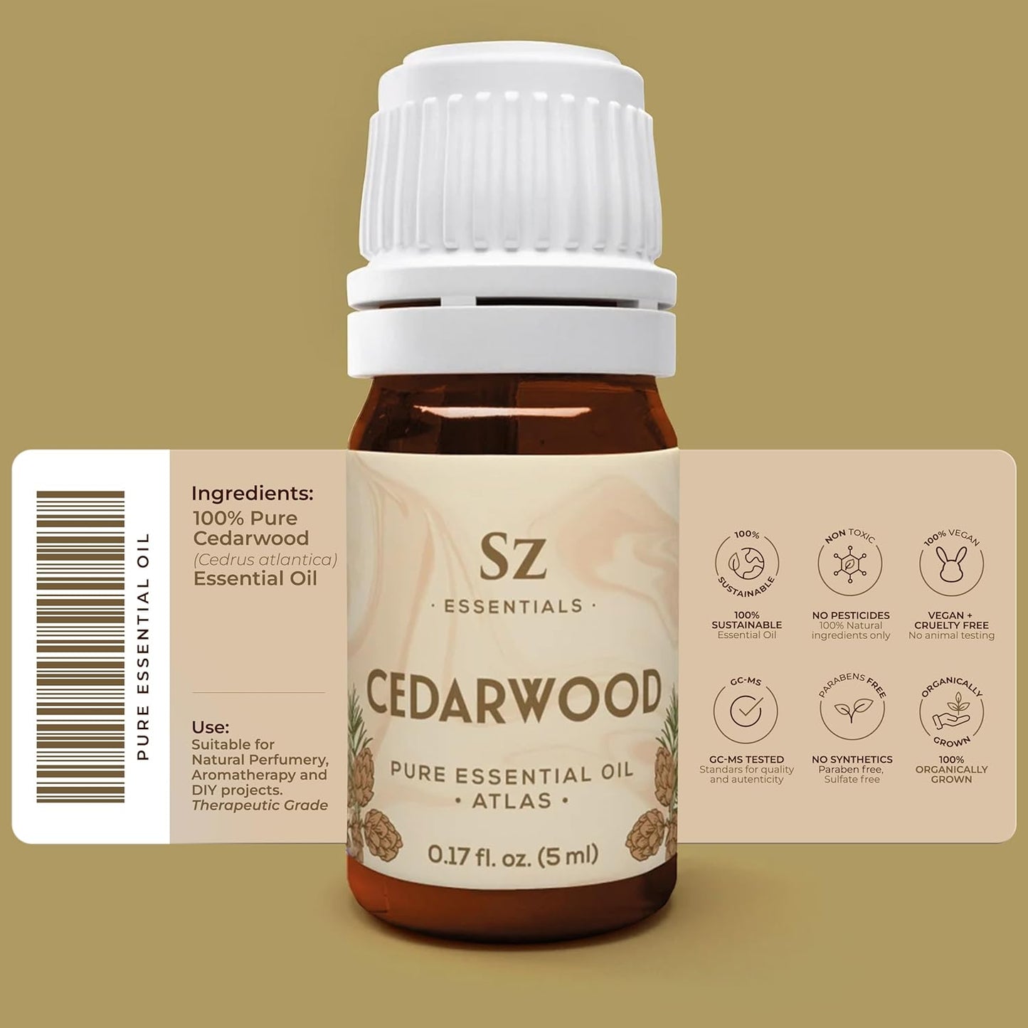 Cedarwood Essential Oil (Cedrus Atlantica) – Therapeutic Grade, 100% Pure & Natural with Soothing Woodsy Aroma for Relaxation, Aromatherapy, Skin Care & Diffuser - 0.17 fl oz. (5ml)