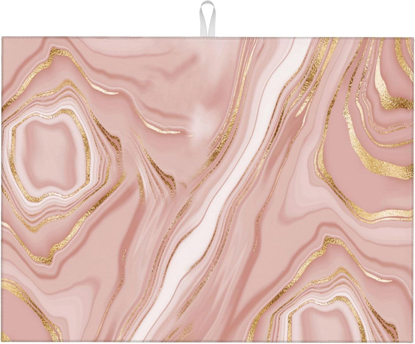 Pink Golden Dish Drying Mat for Kitchen Counter Absorbent Reversible Rose Pink Modern Drying Pad Dark Kitchen Decor Marble Dish Drainer Rack Mats 18"x24"