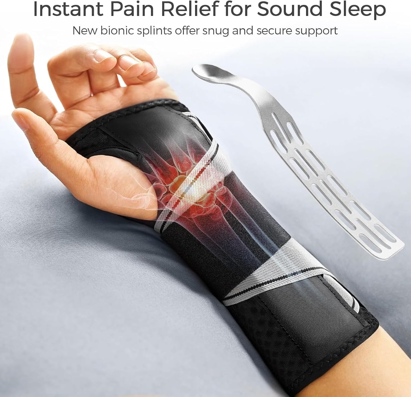 FREETOO Carpal Tunnel Wrist Brace Night Support Fit Left Hand for Work, Pain Relief Wrist Splint for Tendonitis, Arthritis, Sprain, Wrist Immobilizer Fit Women Men for Sleeping (Left, XS, Black/Grey)