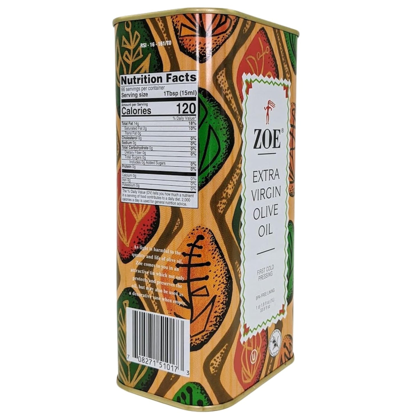 ZOE Extra Virgin Olive Oil 1L (33.8 fl oz) | Freshly Harvested, First Cold-Pressed Spanish EVOO | High Polyphenol, Hand-Selected Olives from Spain | BPA-Free Tin