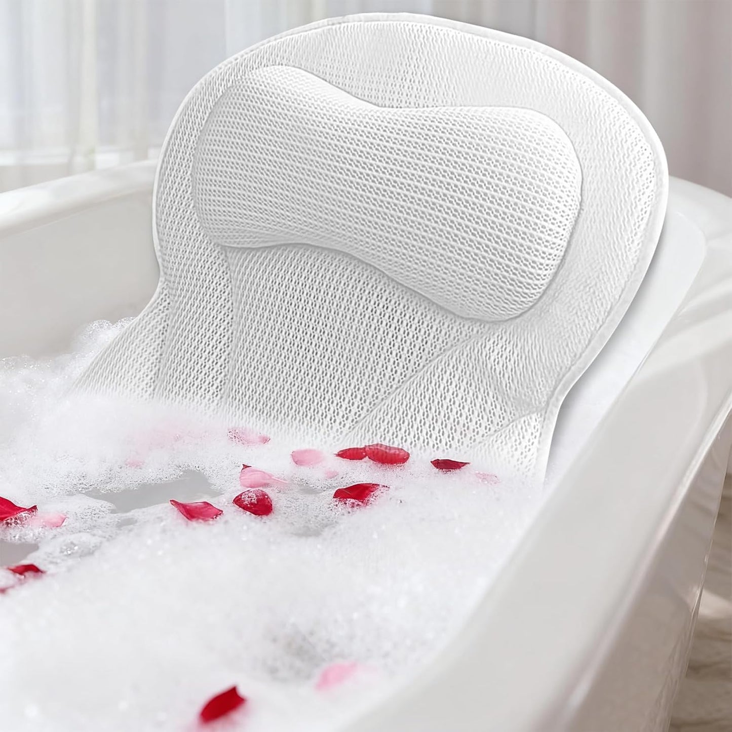 Bath Pillows for Head and Neck Support, Soft 5D Air Mesh Bath Tub Pillow with 6 Non Slip Suction Cups, Luxury Bathtub Pillows, Bathtub Accessories for Women and Men