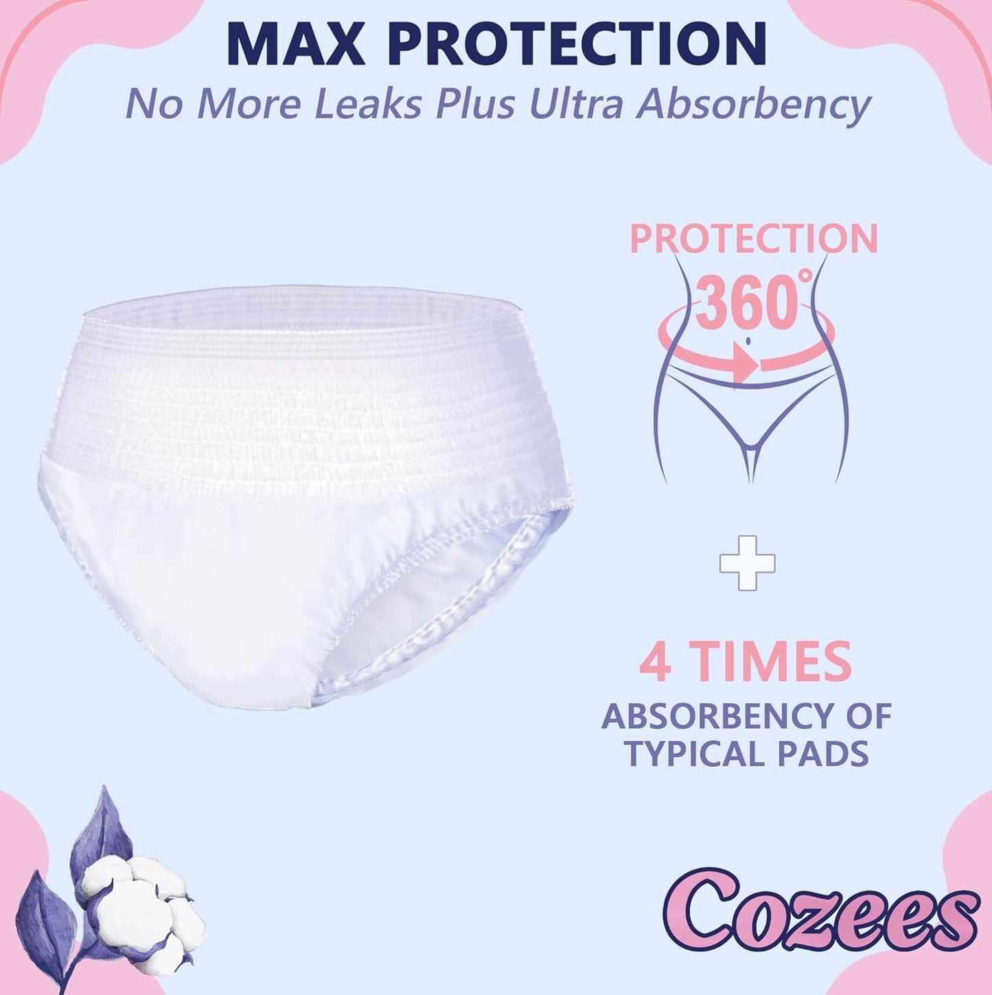Cozees Disposable Period Underwear for Women, Menstrual and Postpartum High Absorbency, Cotton Covered Comfort, Made in USA (9 Count, Small/Medium)