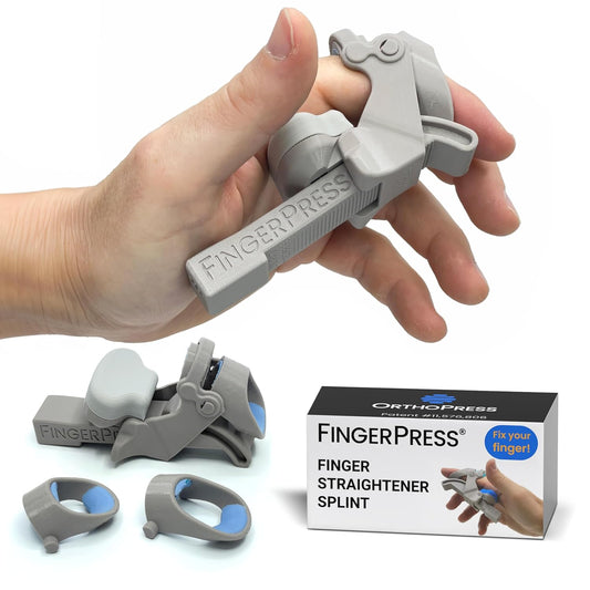 Finger Straightener | PIP Extension Orthosis/Splint For Bent Fingers, PIP Flexion Contractures | Adjustable Joint Stretcher Device | Made in USA | Gray/X-Large