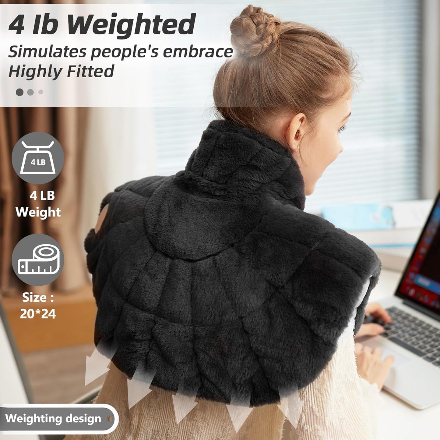 UTK Weighted Heating Pad for Neck and Shoulders and Back, 30s Fast Heat,6X Deeper Pain Relief, Faux Rabbit Fur Fabric, 8 Heat Settings Max 159℉, 4H Auto Off, Memory Function, 24"x 20", Gifts for Women