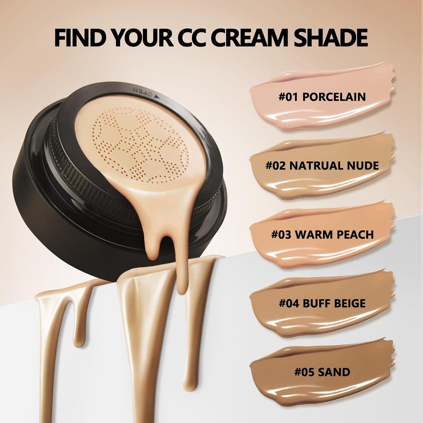 Mushroom Head Air Cushion CC Cream Full Coverage,Face Makeup Cushion Foundation Long Lasting,BB Cream Even Skin Tone for Oily & Combination Types (#04 Buff Beige)