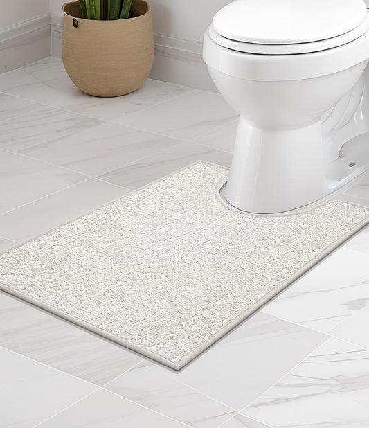 chakme Bathroom Rugs Mat U-Shaped 24x17, Ultra Thin Non Slip Bath Mat Small Quick Dry Absorbent Bath Mat for Bathroom Floor, (White, U-24"x17")