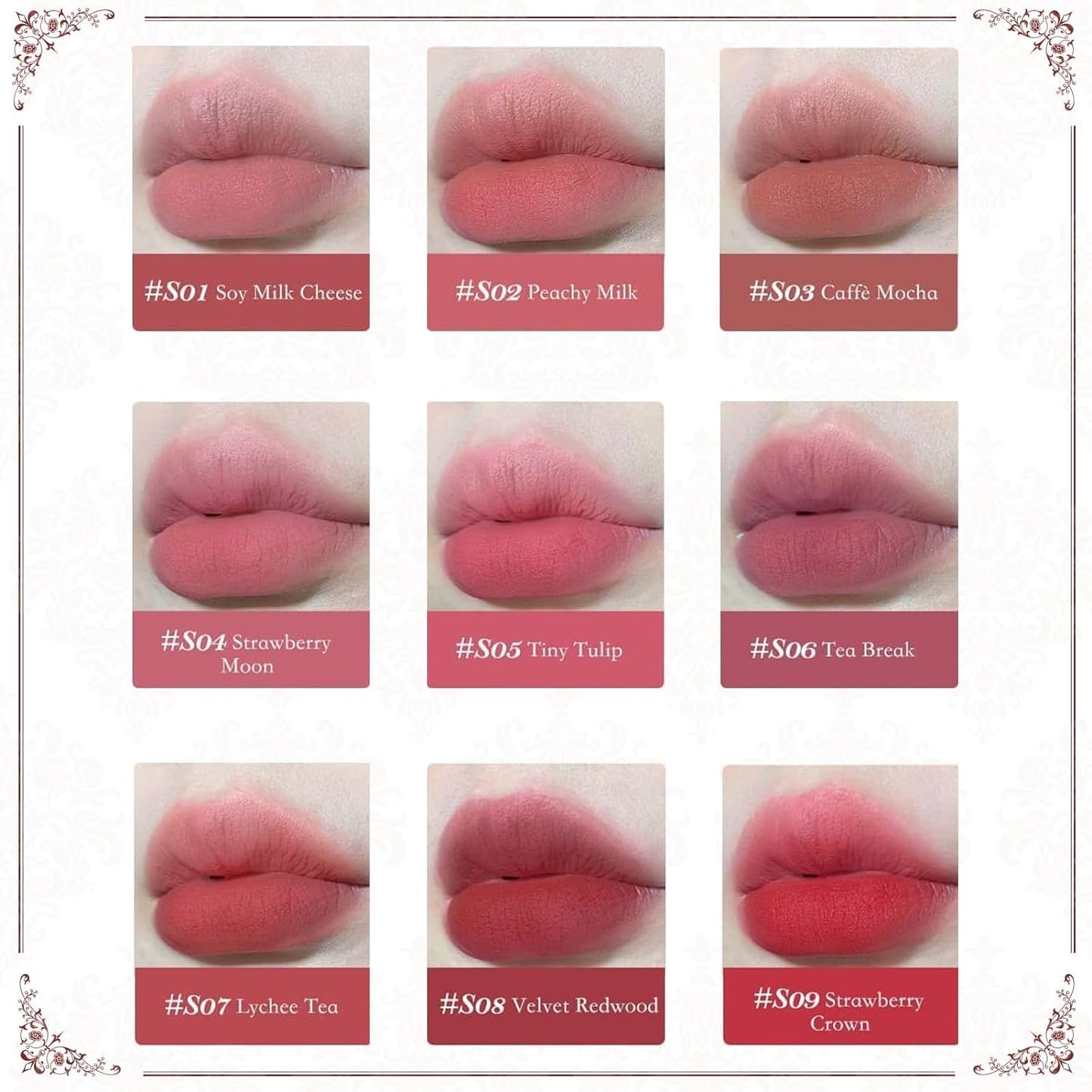 Flower Knows Strawberry Rococo Cloud Lip Cream,Velvety Matte Liquid Lipstick,Red Lipstick,Long Lasting Lip Stain,Kiss-proof Blurred Lipstick for Girls&Women,0.12 Fl Oz(S08 Velvet Redwood)