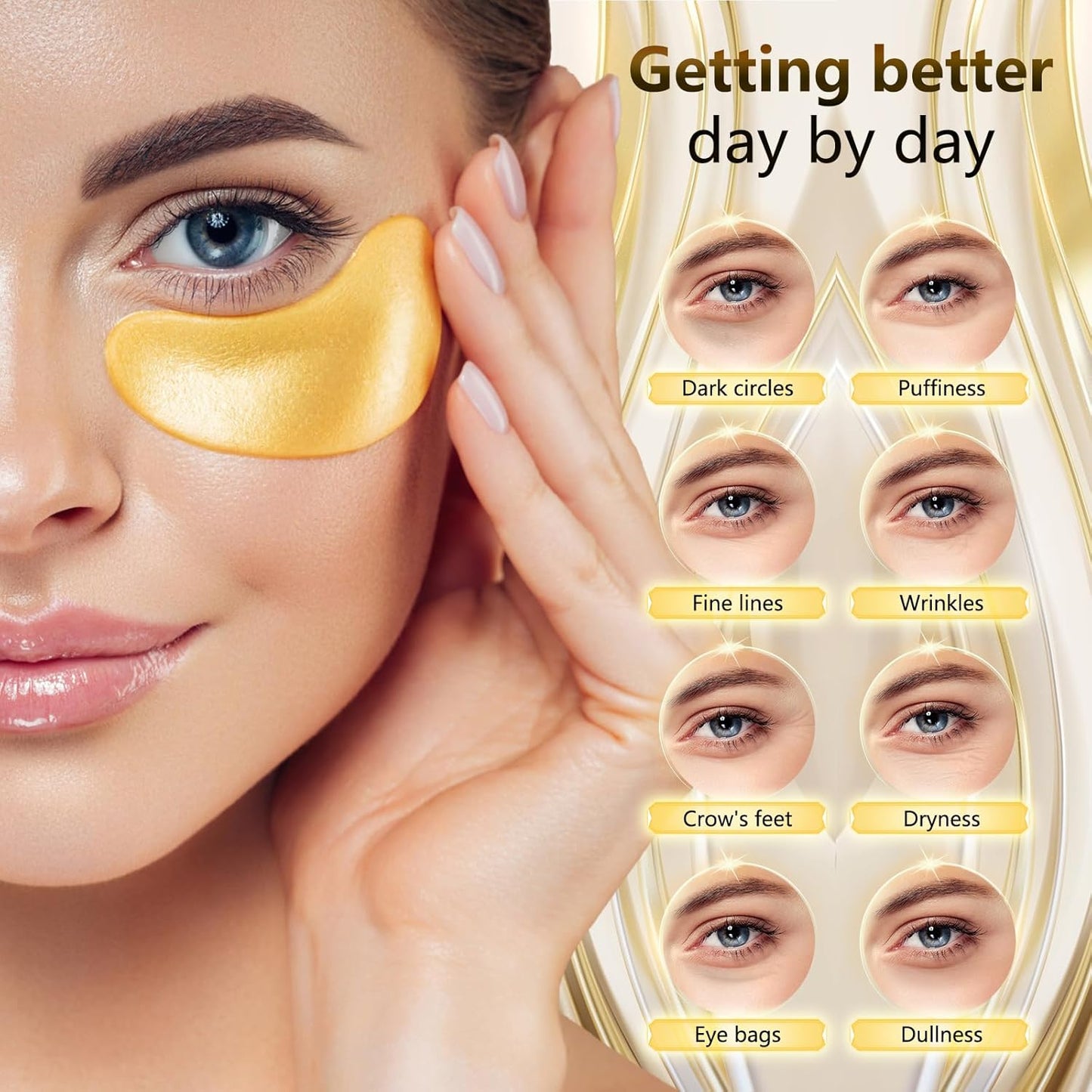 Under Eye Patches for Dark Circles and Puffy Eyes (36 Pairs), Golden Eye Mask with Retinol, Collagen,Hyaluronic Acid,Rose, Aloe Vera for Eye Treatment Skin Care for Men & Women