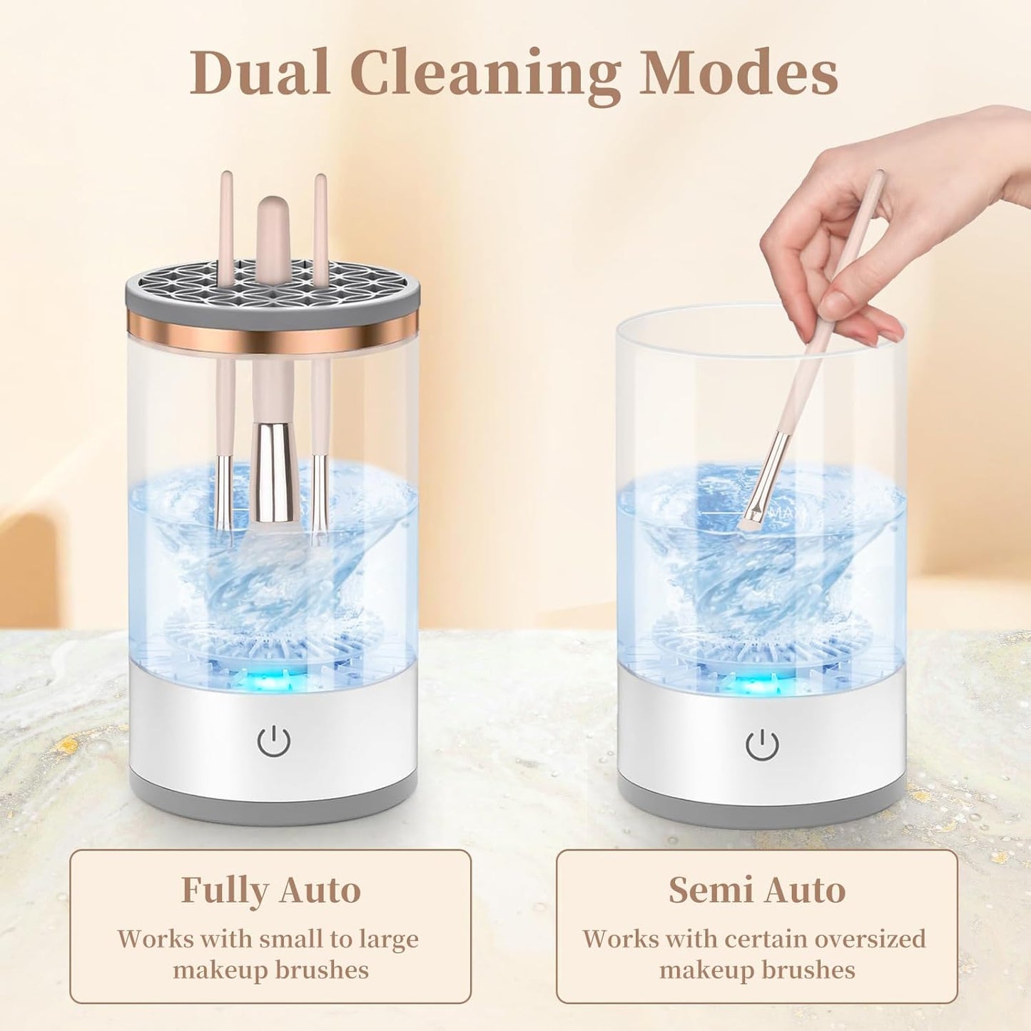 Electric Makeup Brush Cleaner, Quick Efficient Machine for Deep Cleaning All Types of Brushes, Portable Compact Design for Travel Home Use, for Makeup Lovers & Professionals - Transparent