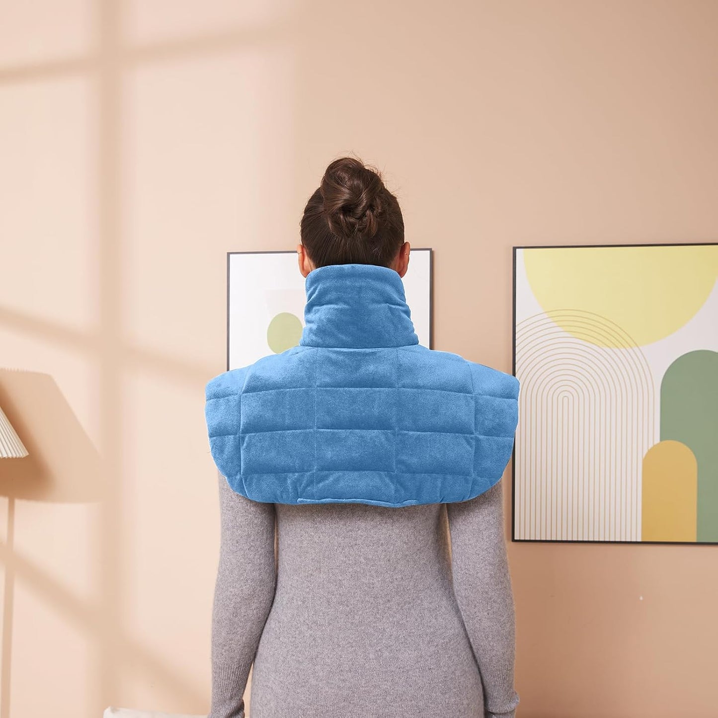 Ambershine 19''x24'' Weighted Neck & Shoulder Heating Pad, 2.5lbs with 12 Temperature Settings& 4 Auto-Off Timers, Pain Relief for Neck/Shoulder/Back, Christmas Gifts for Women Men Mom Dad(Light Blue)