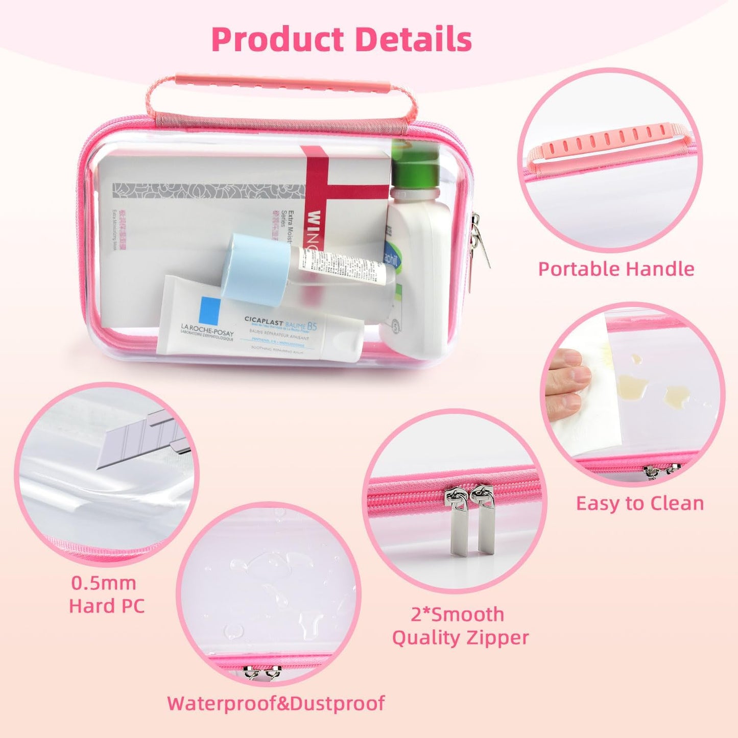 SameTech Zippered Hard Pouch, 2pcs Clear Plastic Storage Box Containers Small Toiletry Bag, Clear Hard Zipper Case for Small Items, Toys, Building Blocks, Puzzles, Cosmetics, Stationery Accessories