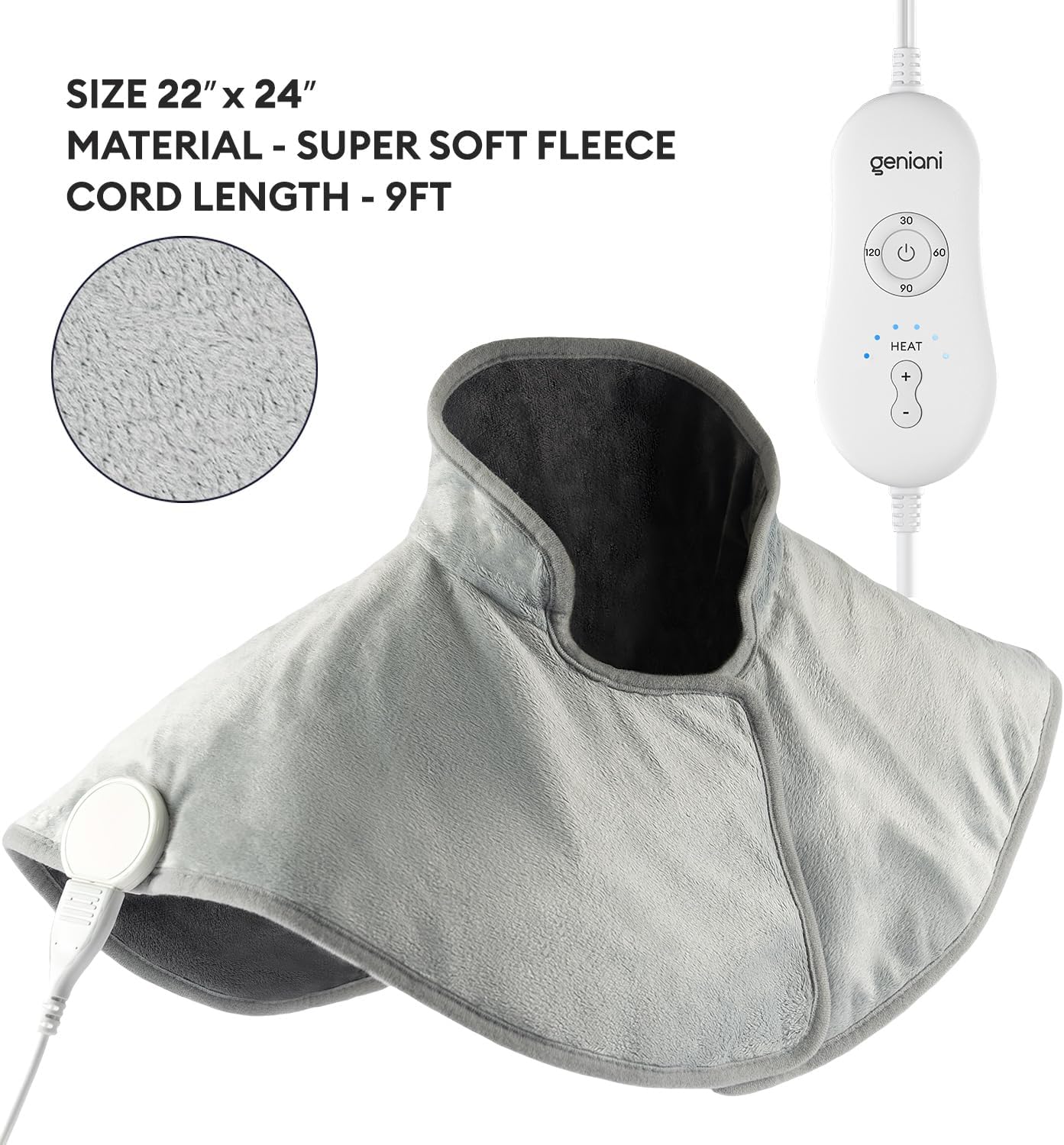 GENIANI Electric Throw - Heating Pad for Neck and Shoulders, Large Heated Pad for Neck Pain, Shoulder Heating Wrap with 4 Auto Shut-Off, 6 Heat Settings, Pain Relief - 22"x24"