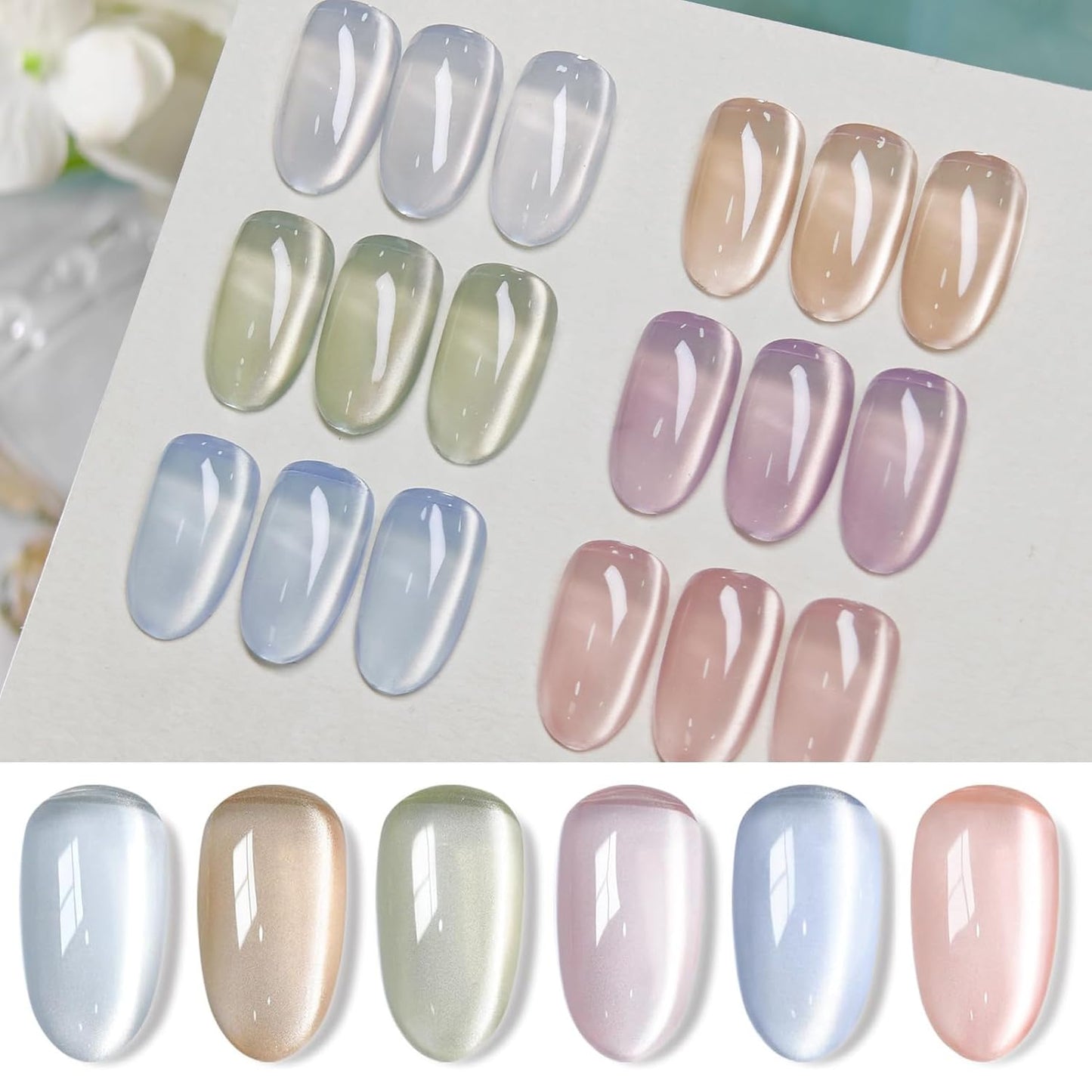 Born Pretty Magnetic Gel Nail Polish Water Light Magnetic Eye Gel Jelly Glass Crystal Glitter Shimmer Auroras Magnetic Gel Nail Art Manicure Kit 6PCS