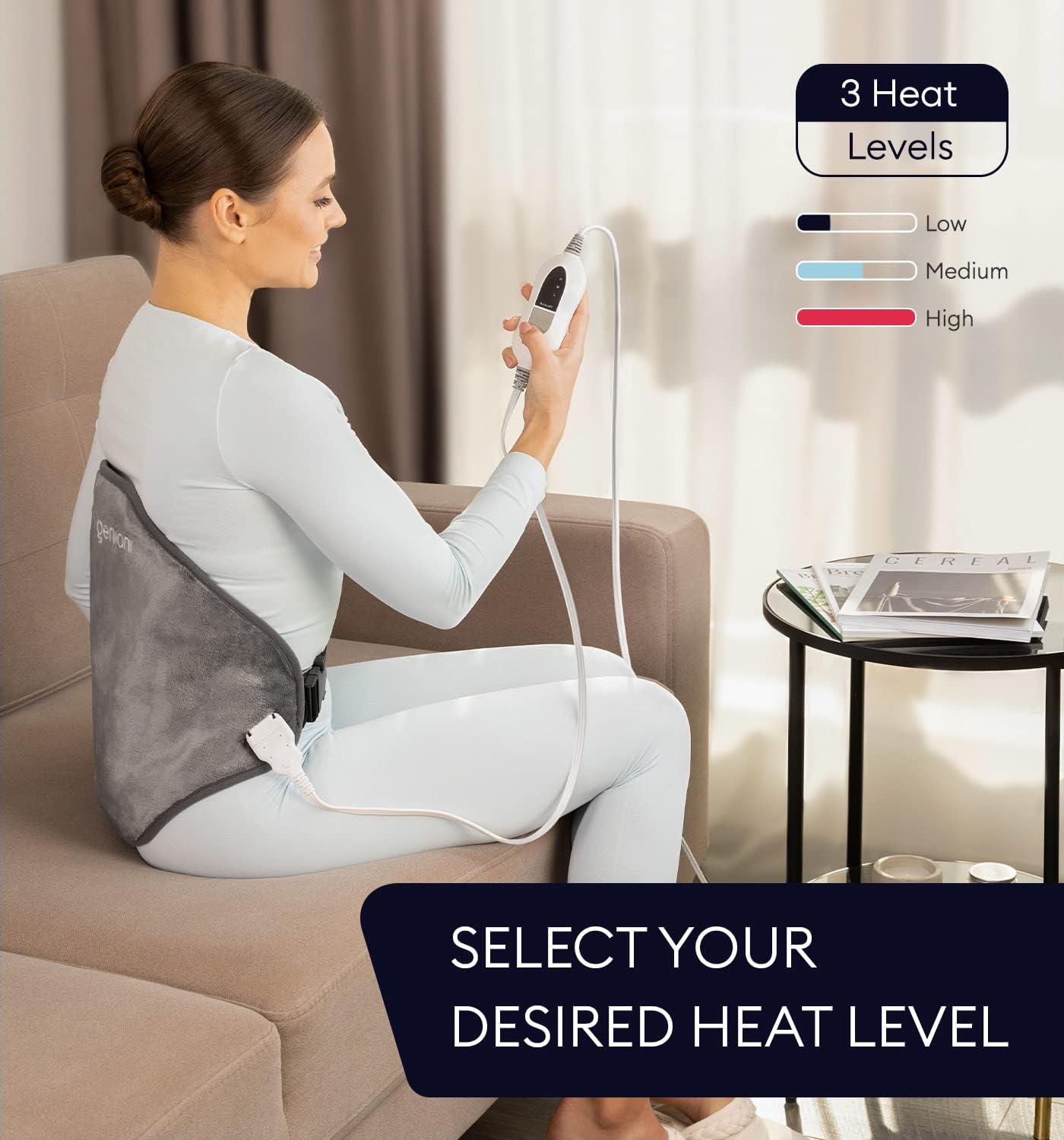 GENIANI Electric Throw - XL Heating Pad for Back and Cramps Relief, 15"x24" Electric Heat Pad with Auto Shut-Off, Adjustable Strap, Soft Fabric, Ideal for Lower Back & Stomach – Gift for Women & Men