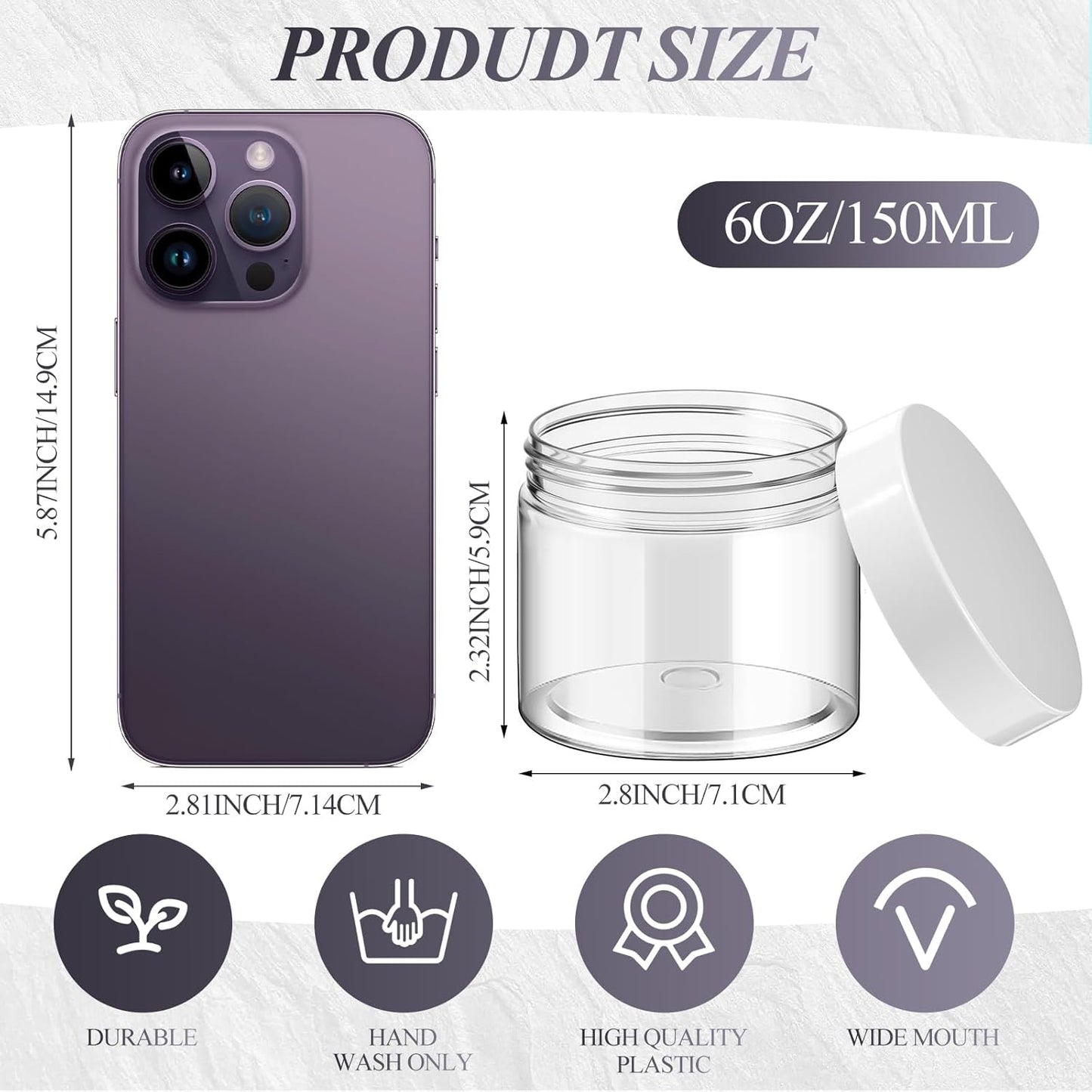 SATINIOR 36 Pieces 6 oz Plastic Jars with Lids Wide Mouth Airtight Reusable Container Acrylic Cosmetic Small Jars for Lotions Ointments Travel Toiletries Creams Make up Storage(White)