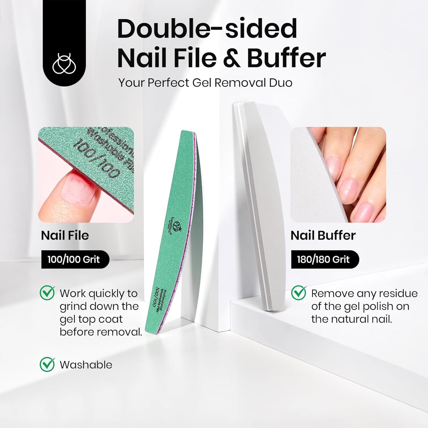 Beetles Gel Polish Remover Kit with 450 Pcs Lint Free Nail Wipes 10 Pcs Gel Polish Remover Clips Cuticle Oil Cuticle Pusher Nail File