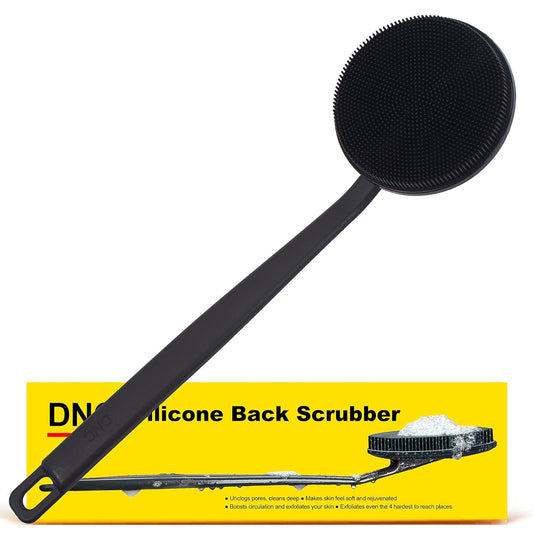 DNC Back Scrubber for Shower, Silicone Shower Brush with Long Handle Soft Bristles, Bath Body Exfoliator Washer for Men Women